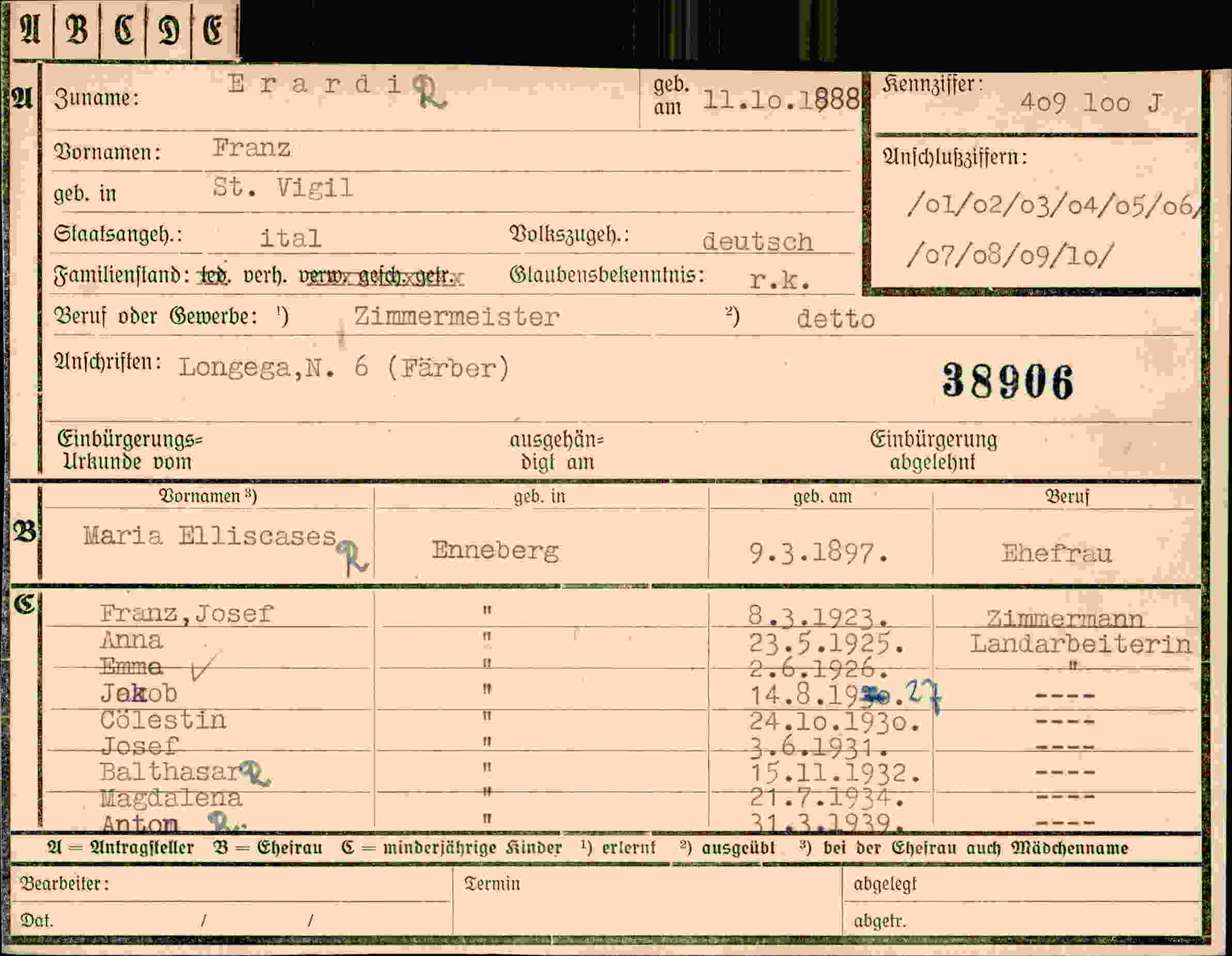 Vorderseite des Dokuments