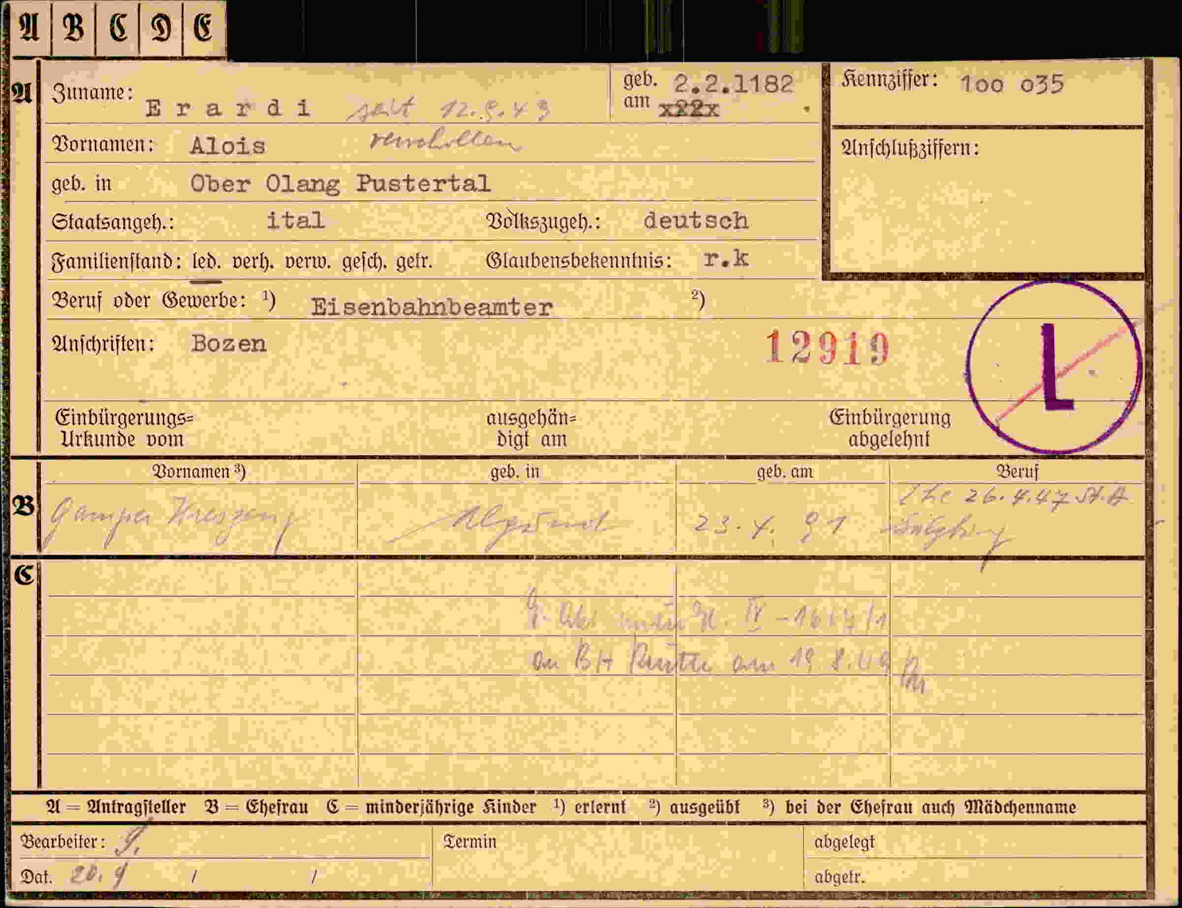 Dokument für Alois Erardi