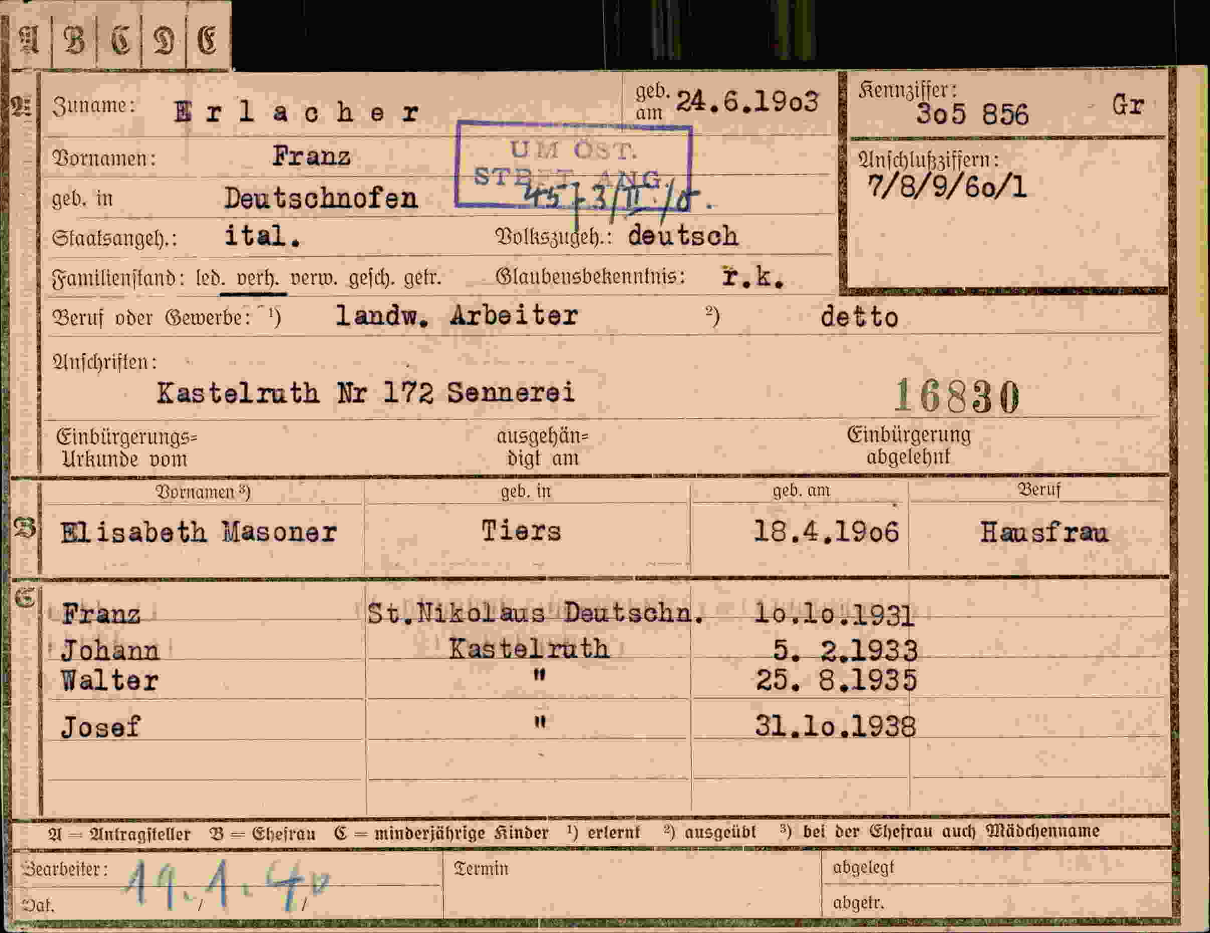 Dokument für Franz Erlacher