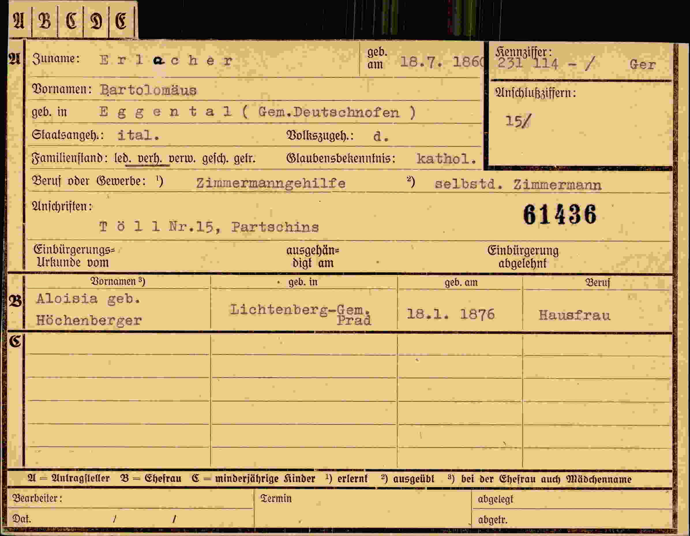 Dokument für Bartolomäus Erlacher