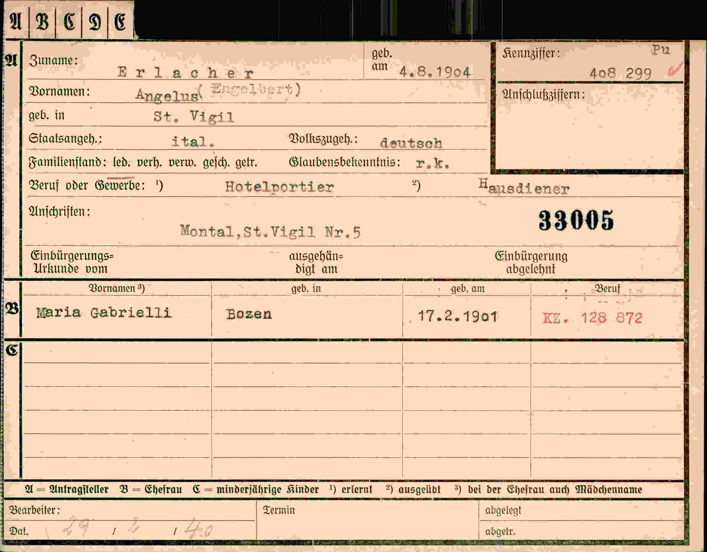 Dokument für Angelus Engelbert Erlacher