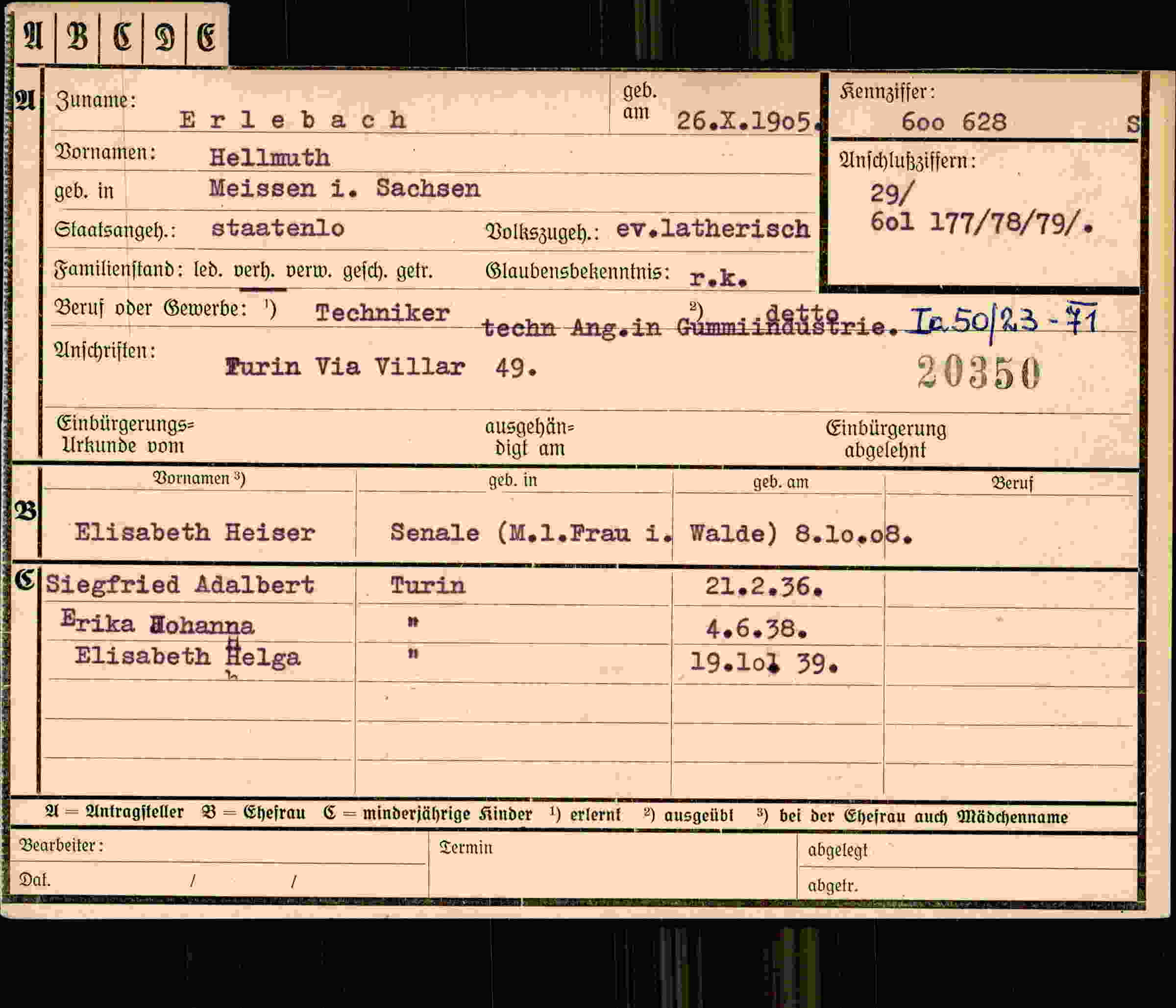 Dokument für Hellmuth Erlebach