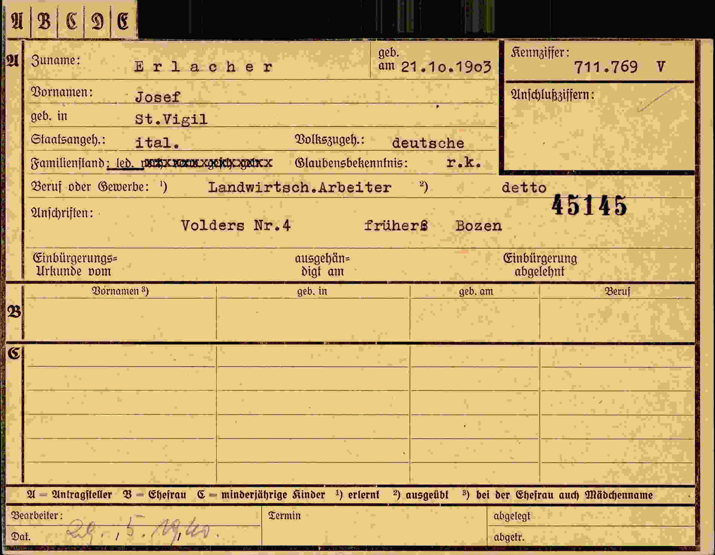 Dokument für Josef Erlacher