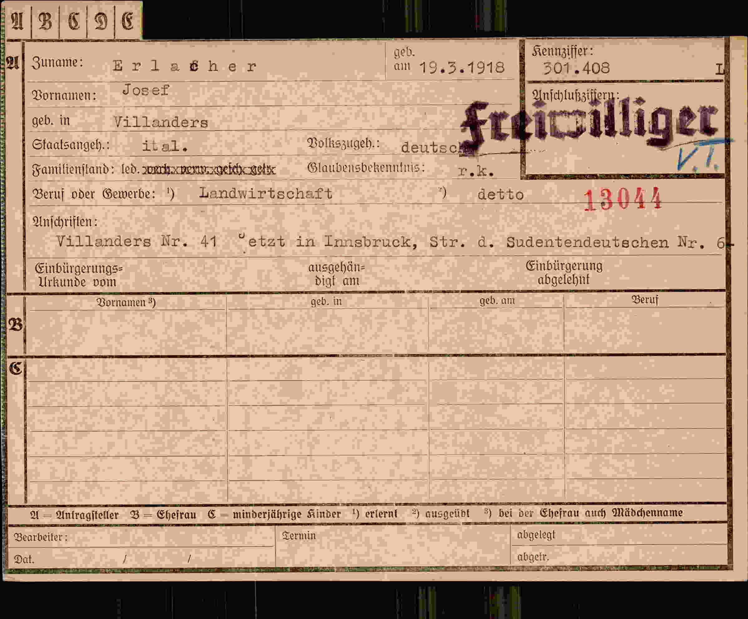 Dokument für Josef Erlacher