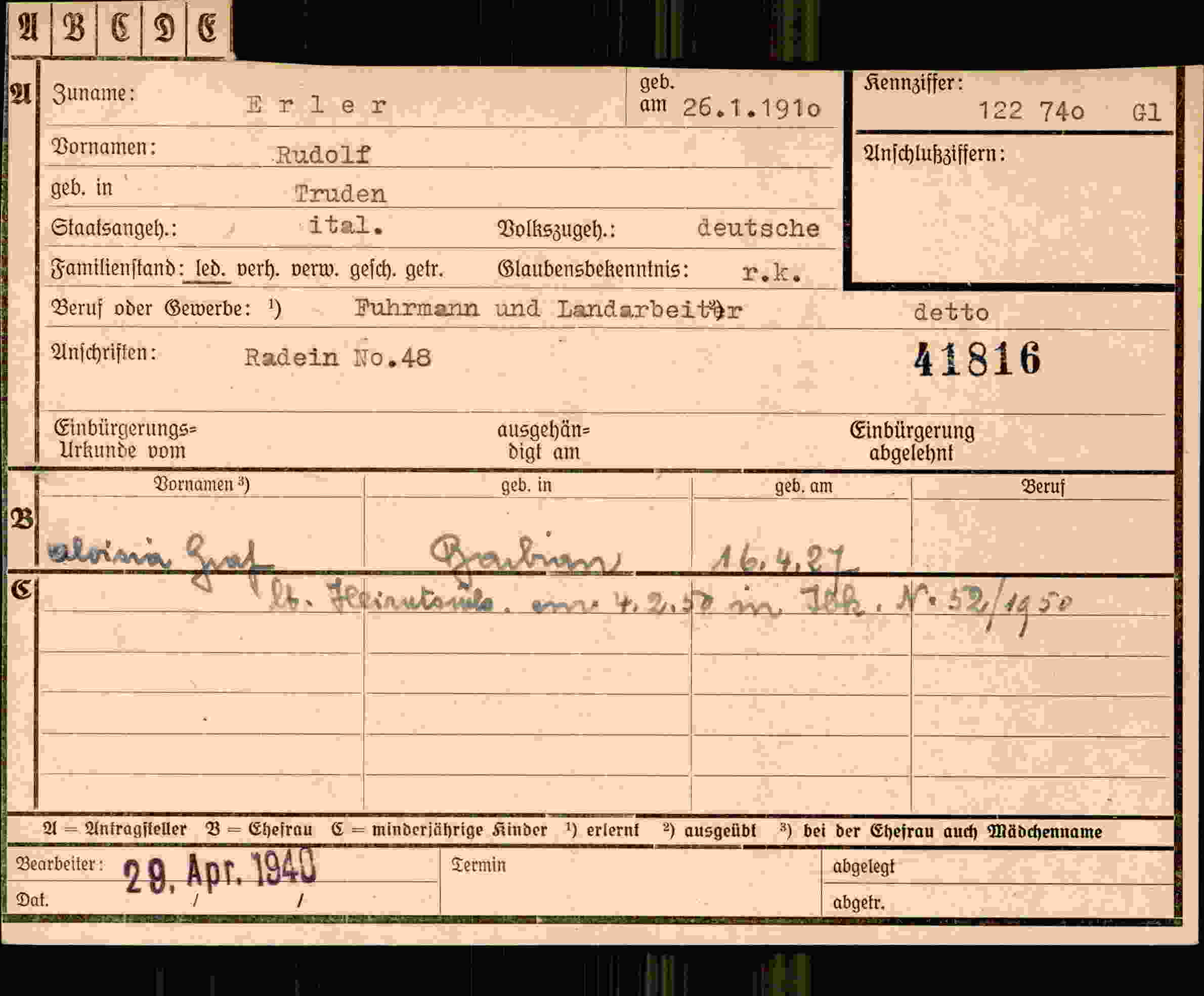 Dokument für Rudolf Erler