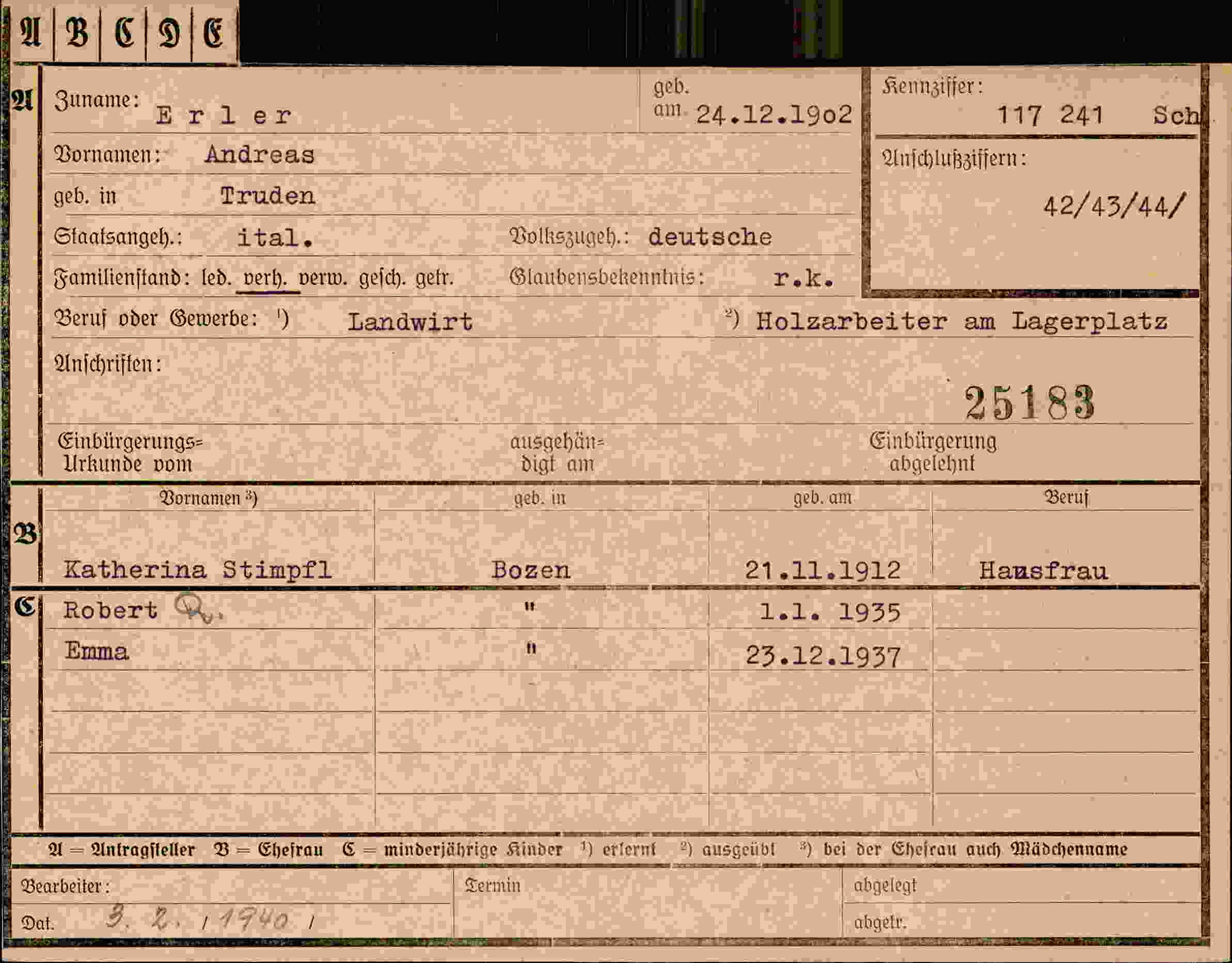 Vorderseite des Dokuments