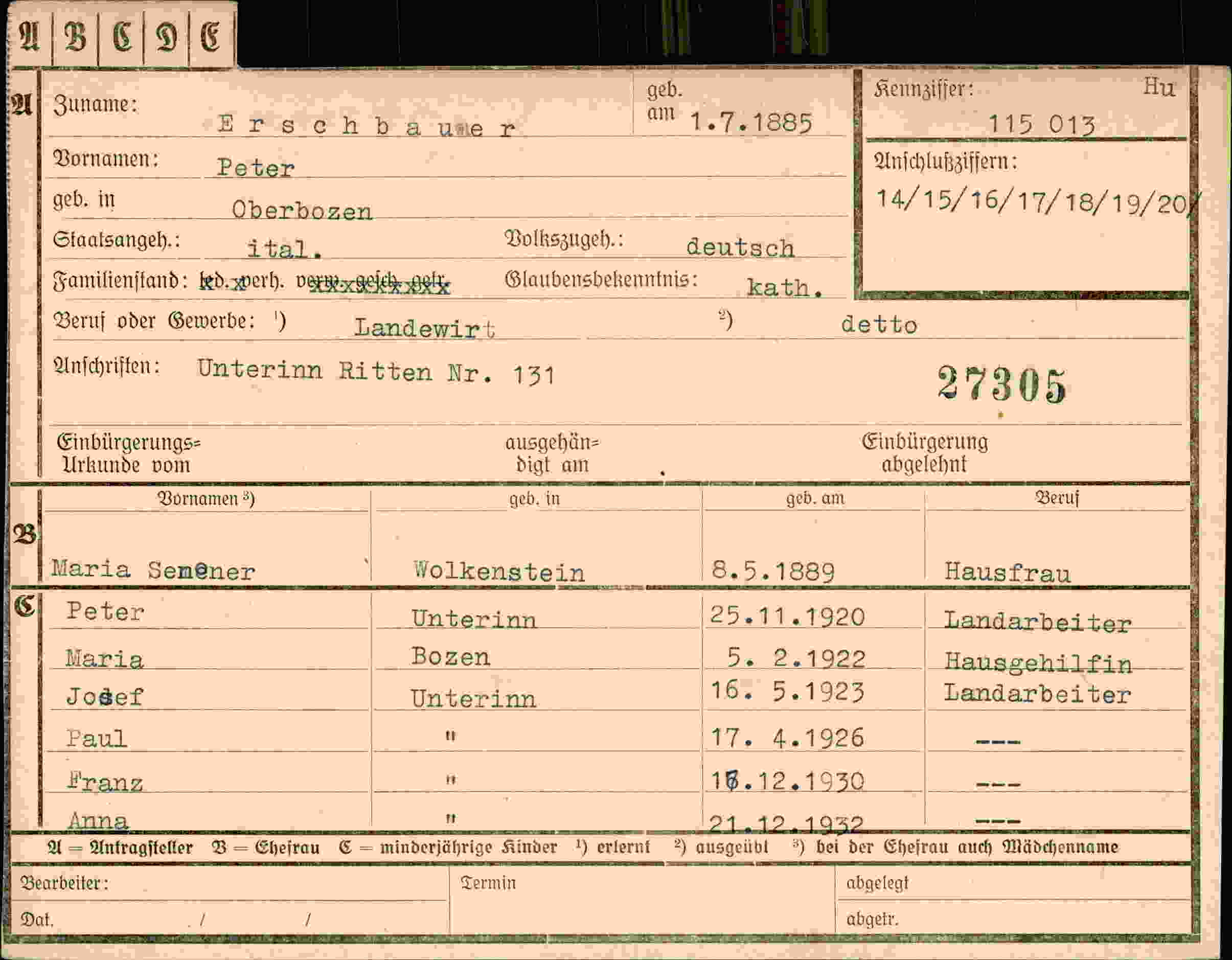 Dokument für  Erschbaumer