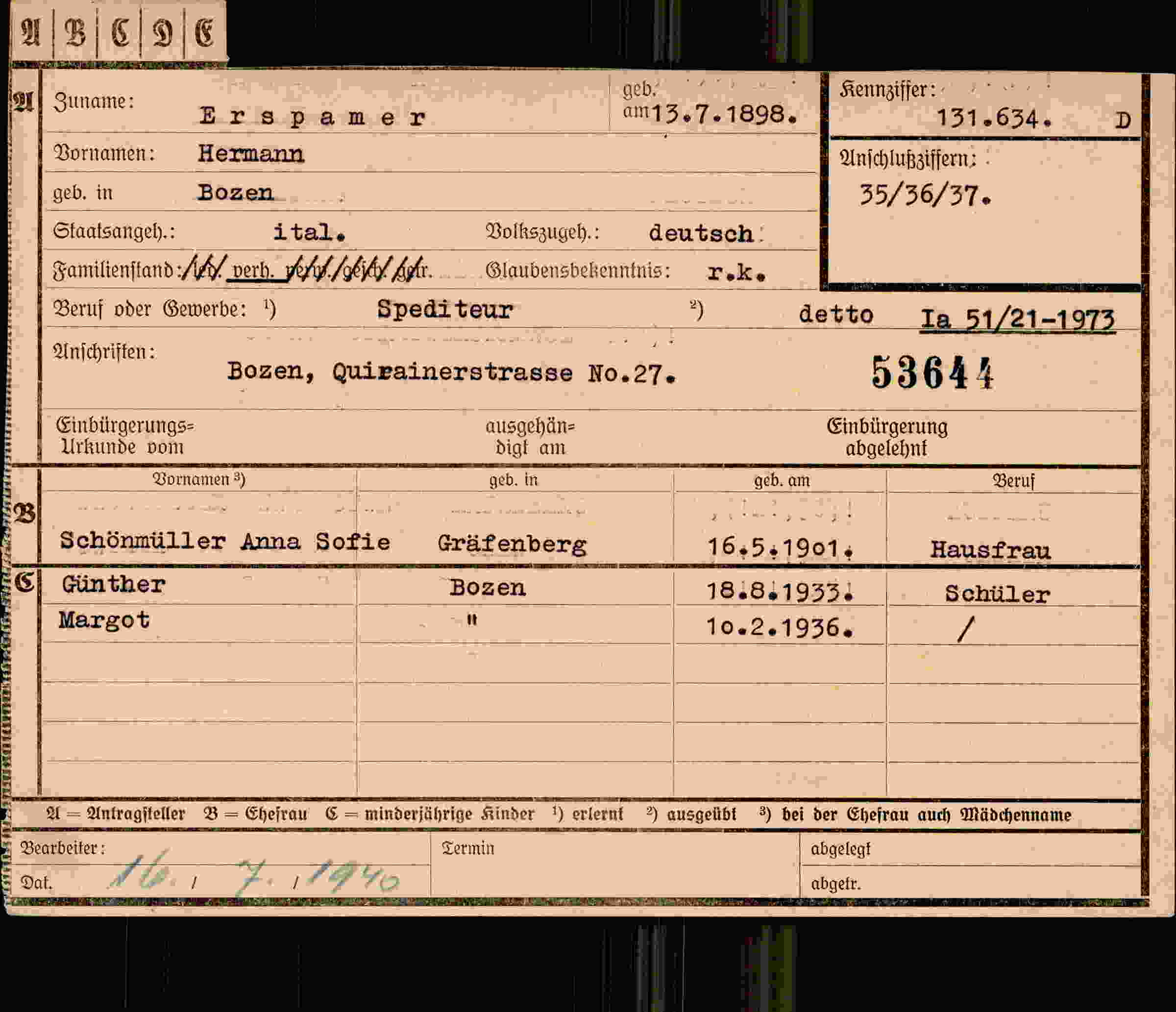 Dokument für Hermann Erspamer