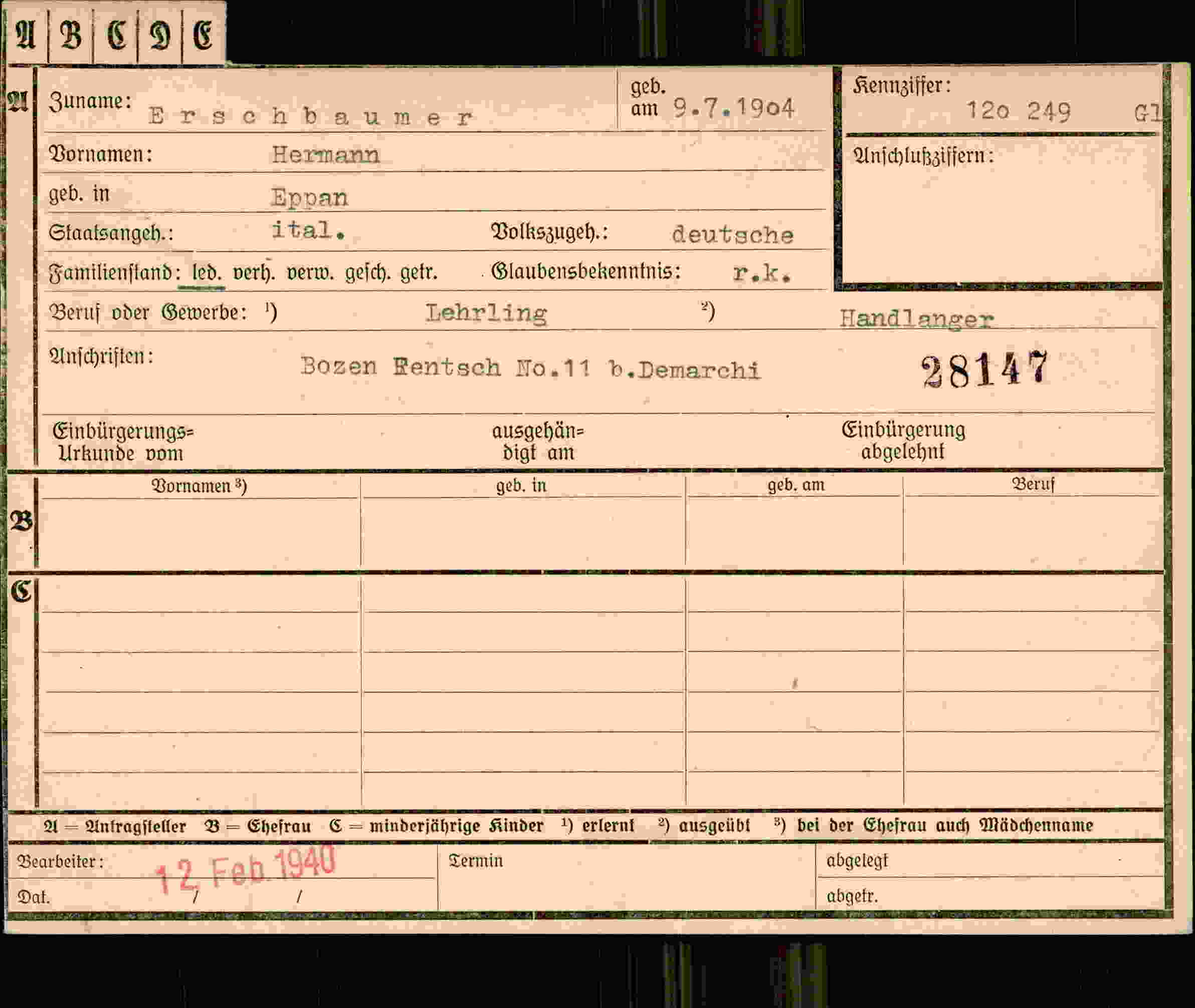 Dokument für Hermann Erschbaumer