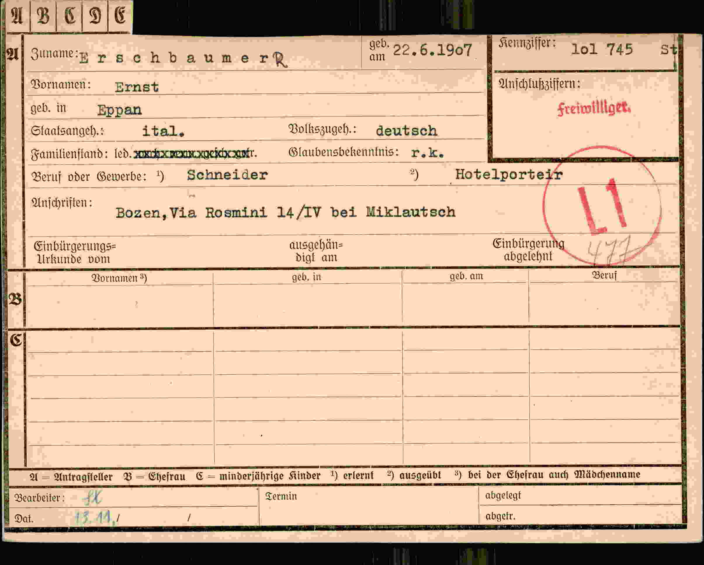 Vorderseite des Dokuments
