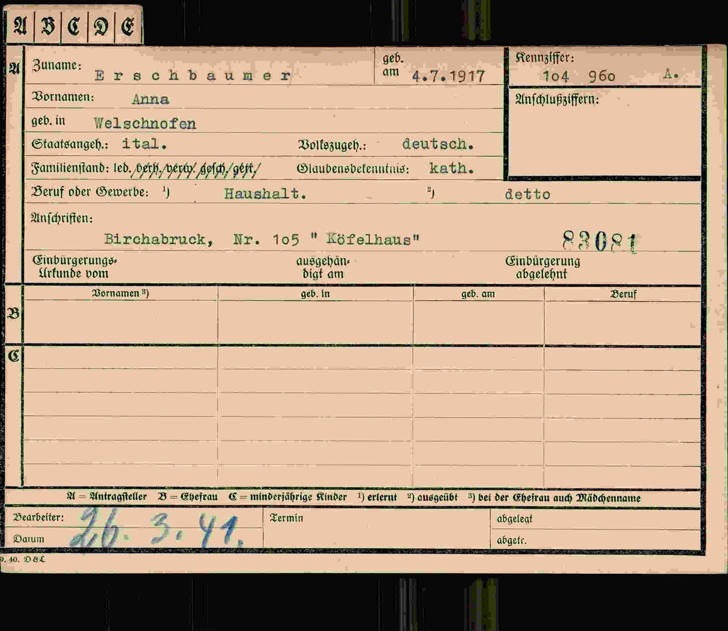 Vorderseite des Dokuments