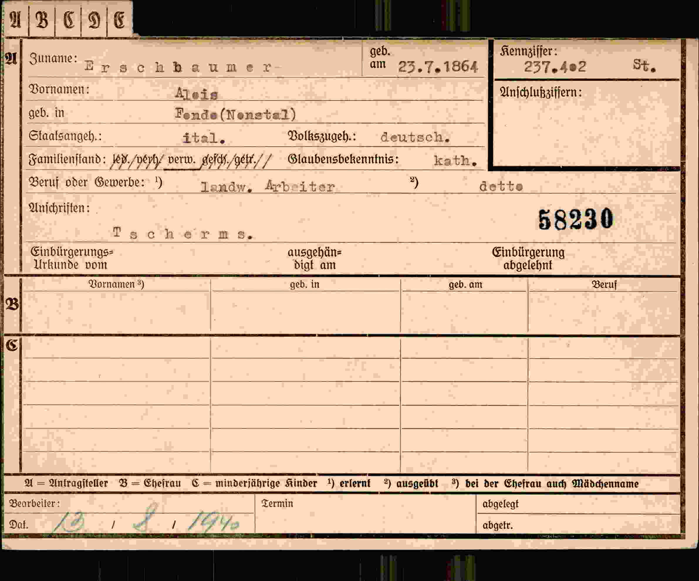 Dokument für Alois Erschhaumer