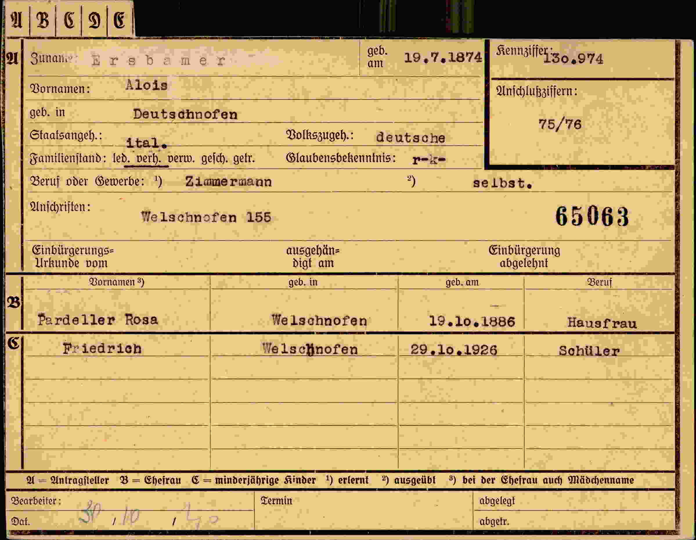Dokument für Alois Ersbamer