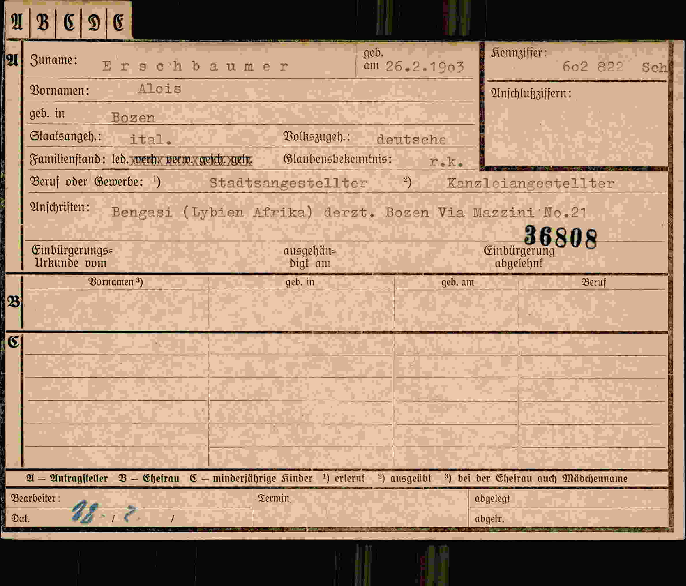 Dokument für Alois Erschbaumer