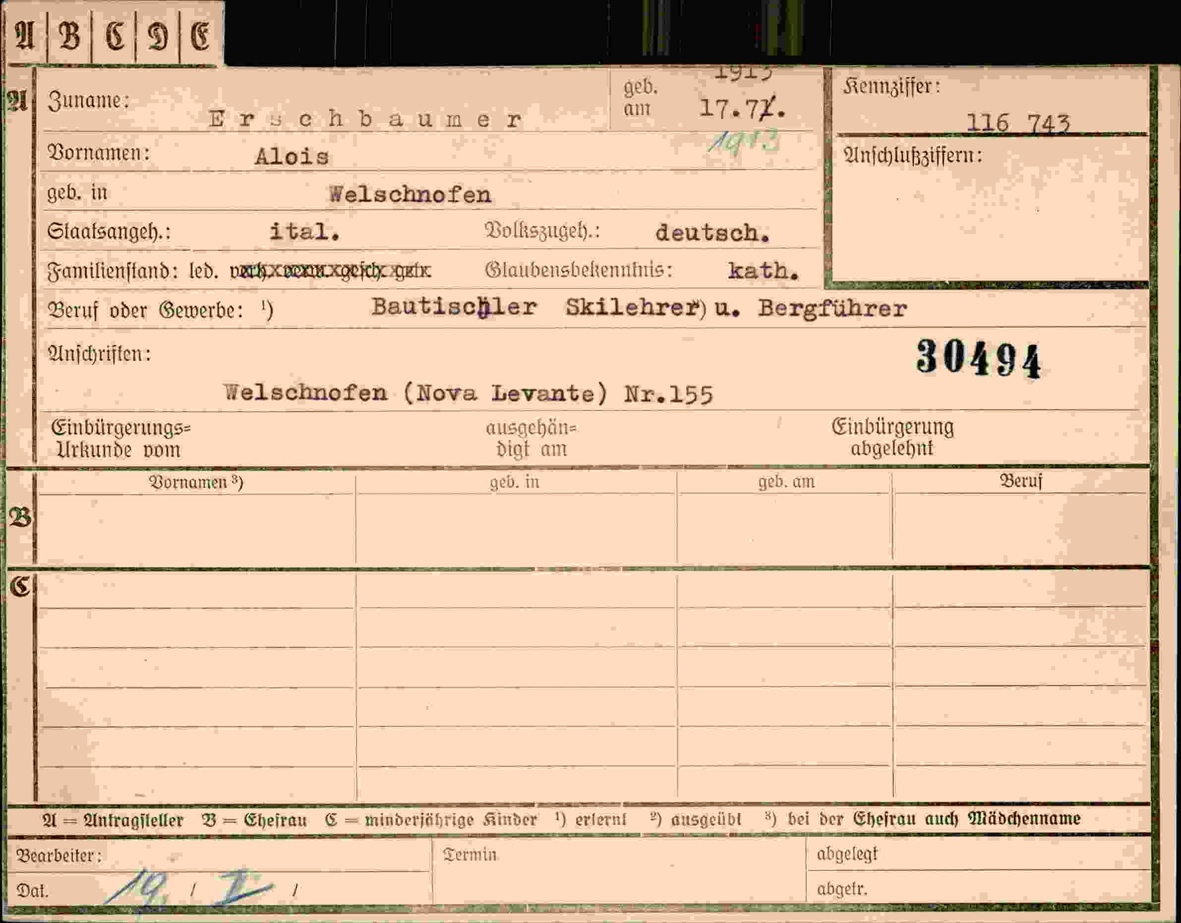 Dokument für Alois Erschbaumer