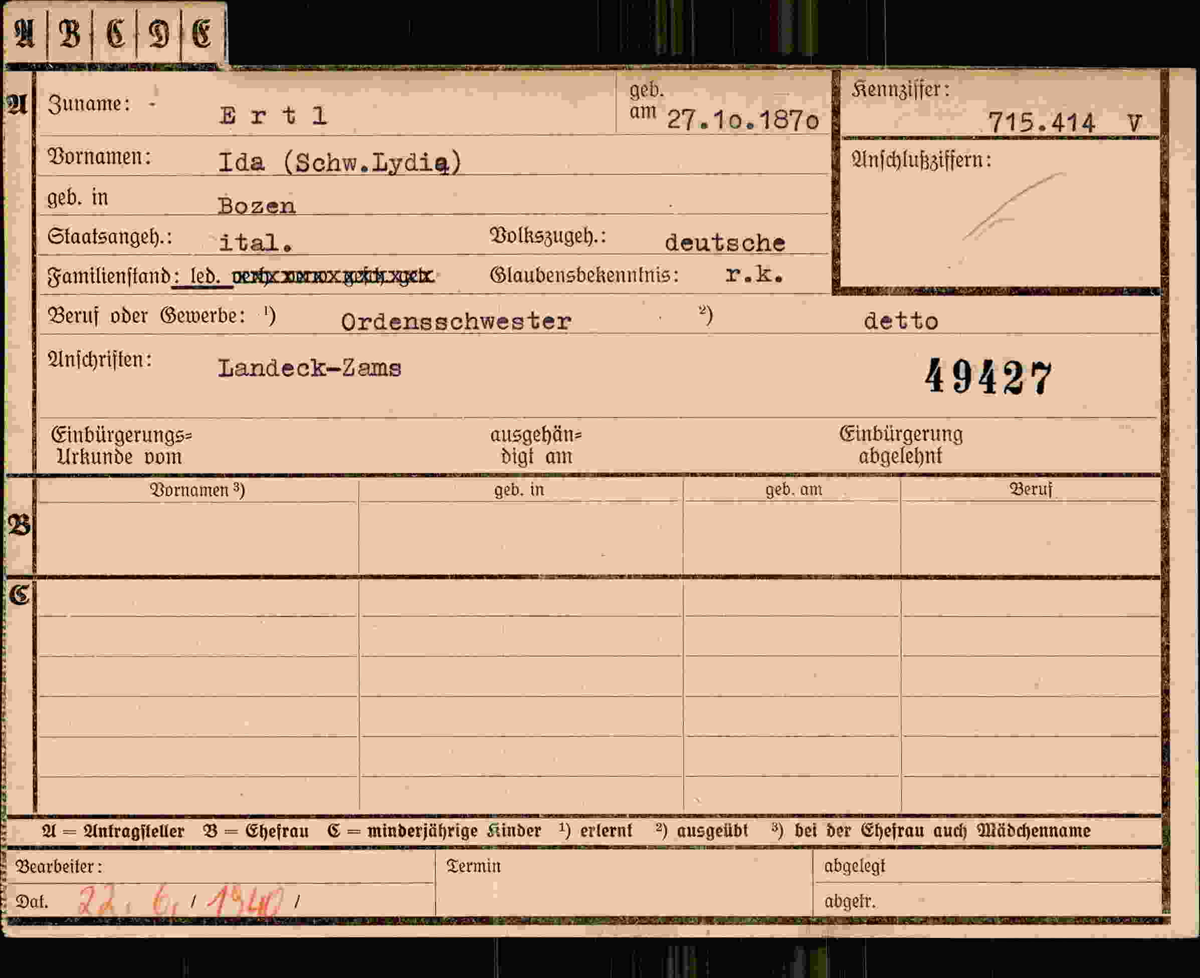 Dokument für Ida Ertl
