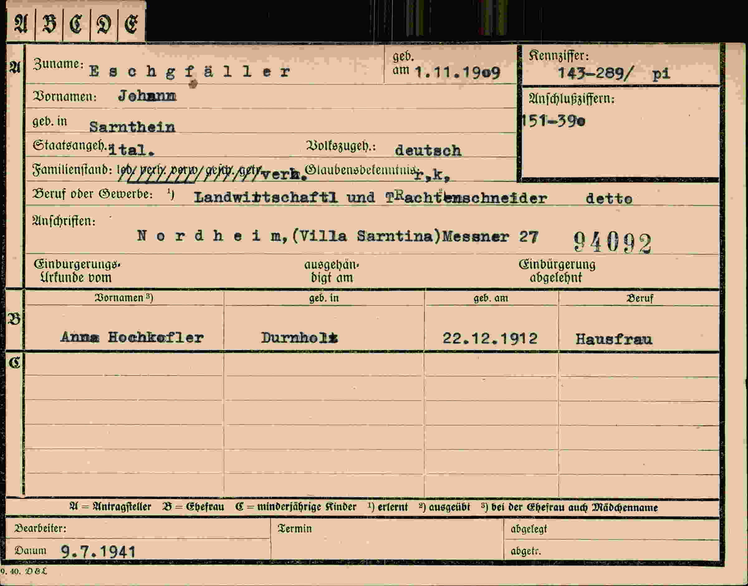 Vorderseite des Dokuments