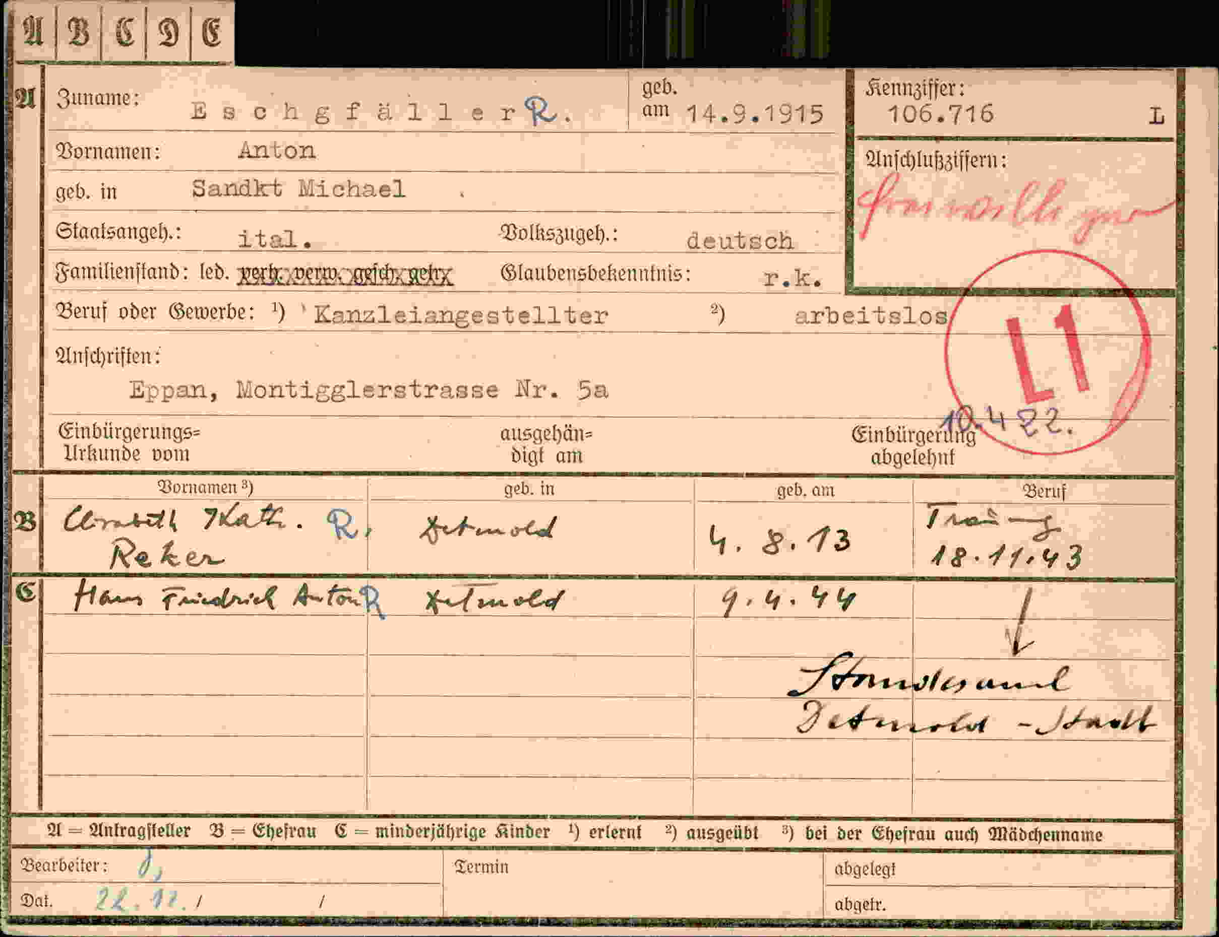 Dokument für Anton Eschgfällert