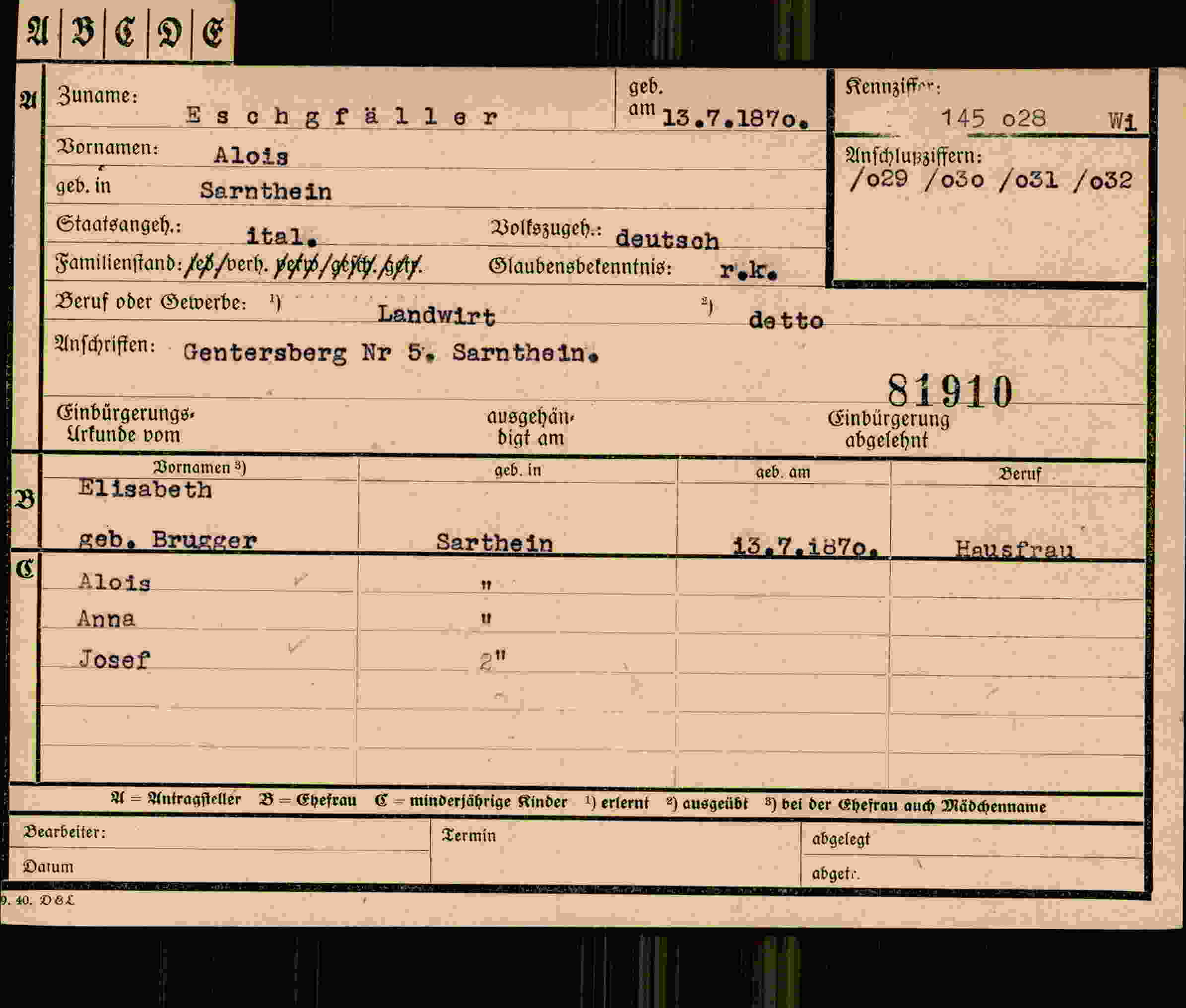 Dokument für Alois Eschgfäller
