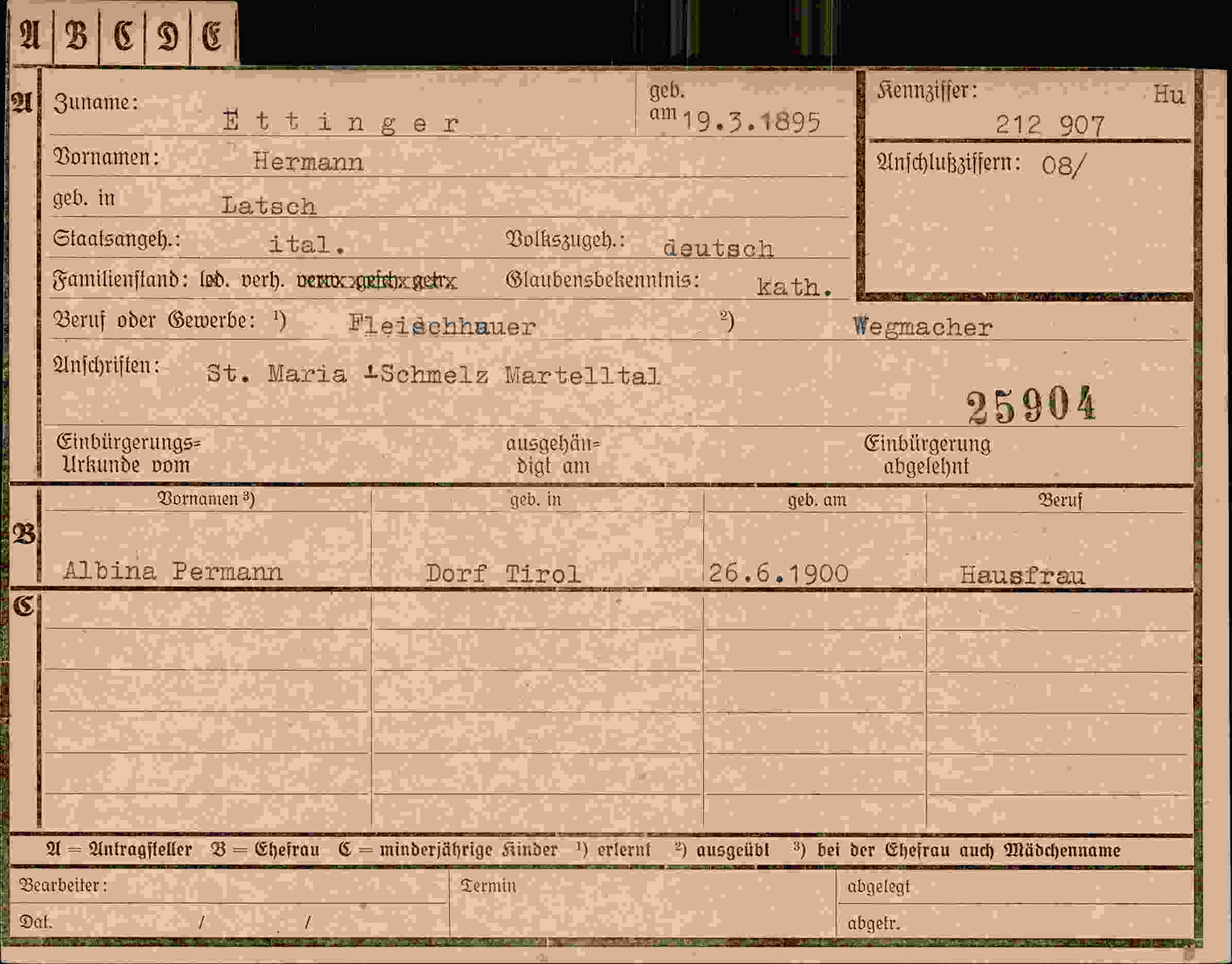 Dokument für Hermann Ettinger