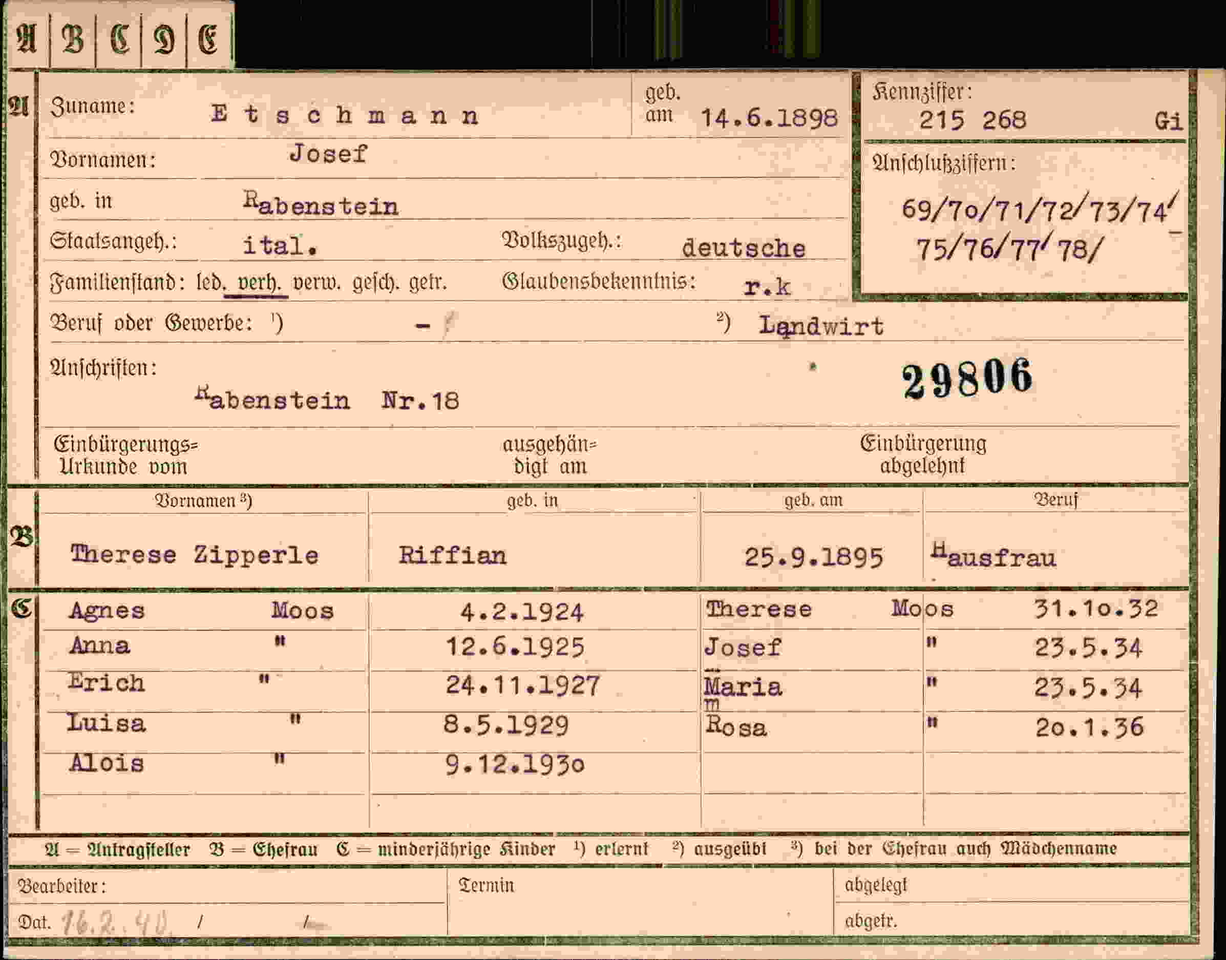 Vorderseite des Dokuments