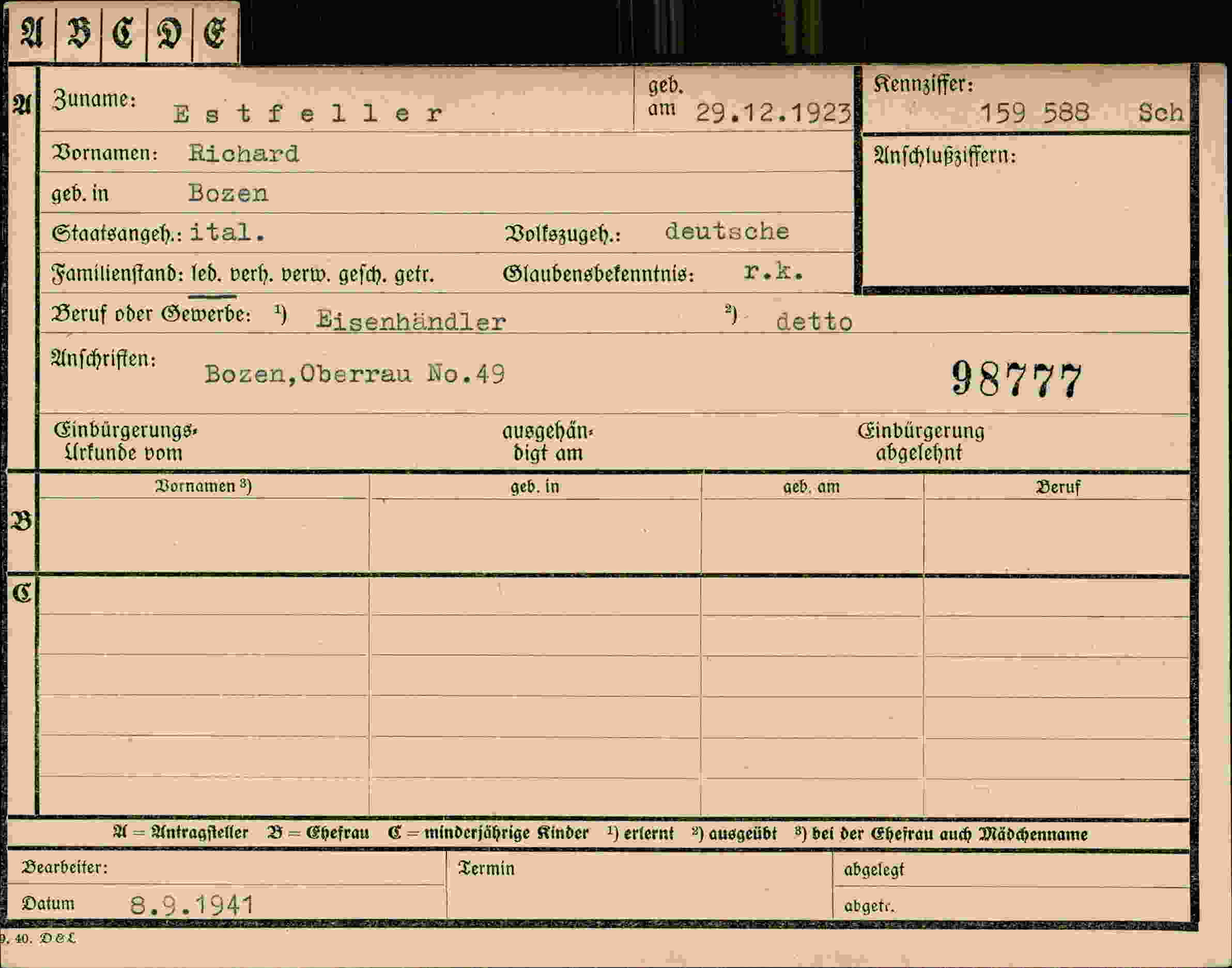 Dokument für Richard Estfeller