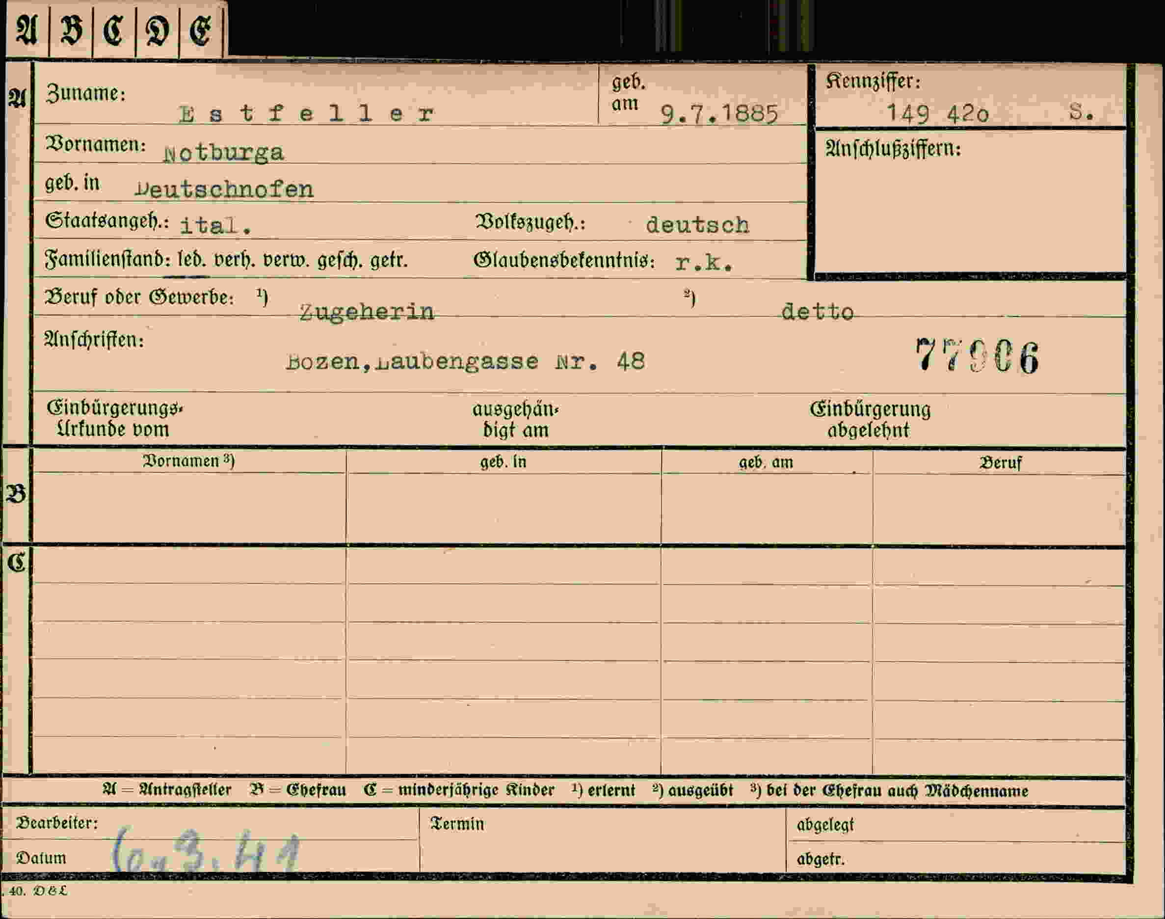 Vorderseite des Dokuments