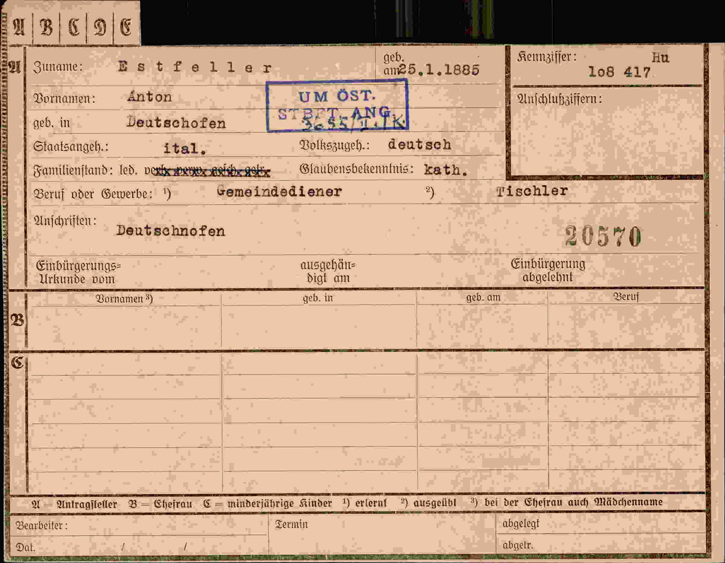 Dokument für Anton Estfeller