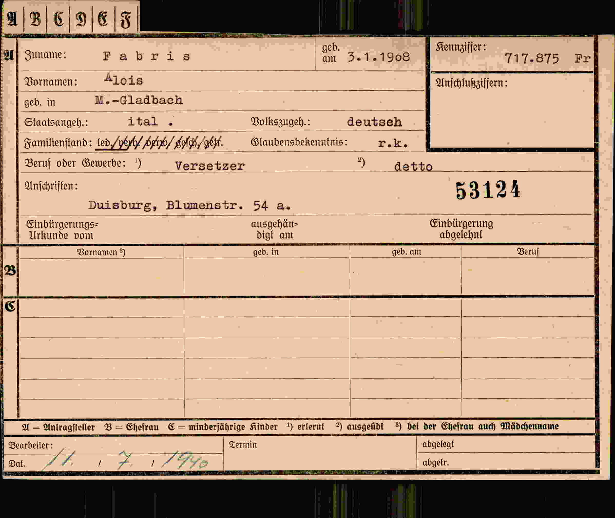 Dokument für Alois Fabris