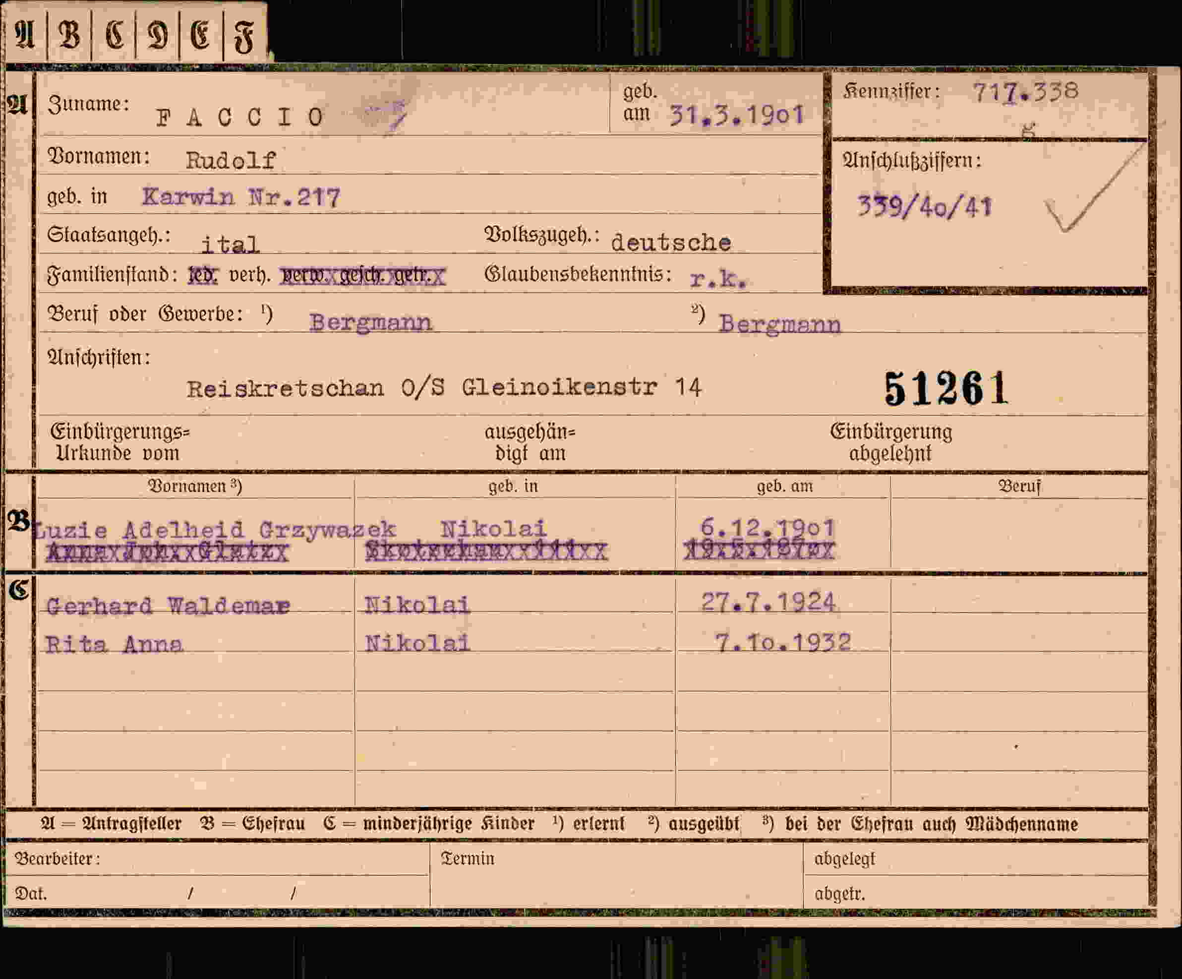 Vorderseite des Dokuments