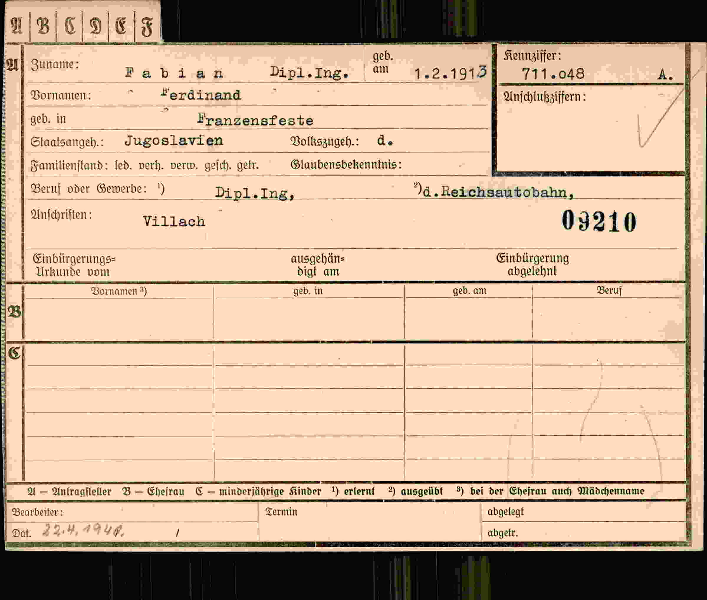 Dokument für Ferdinand Fabian