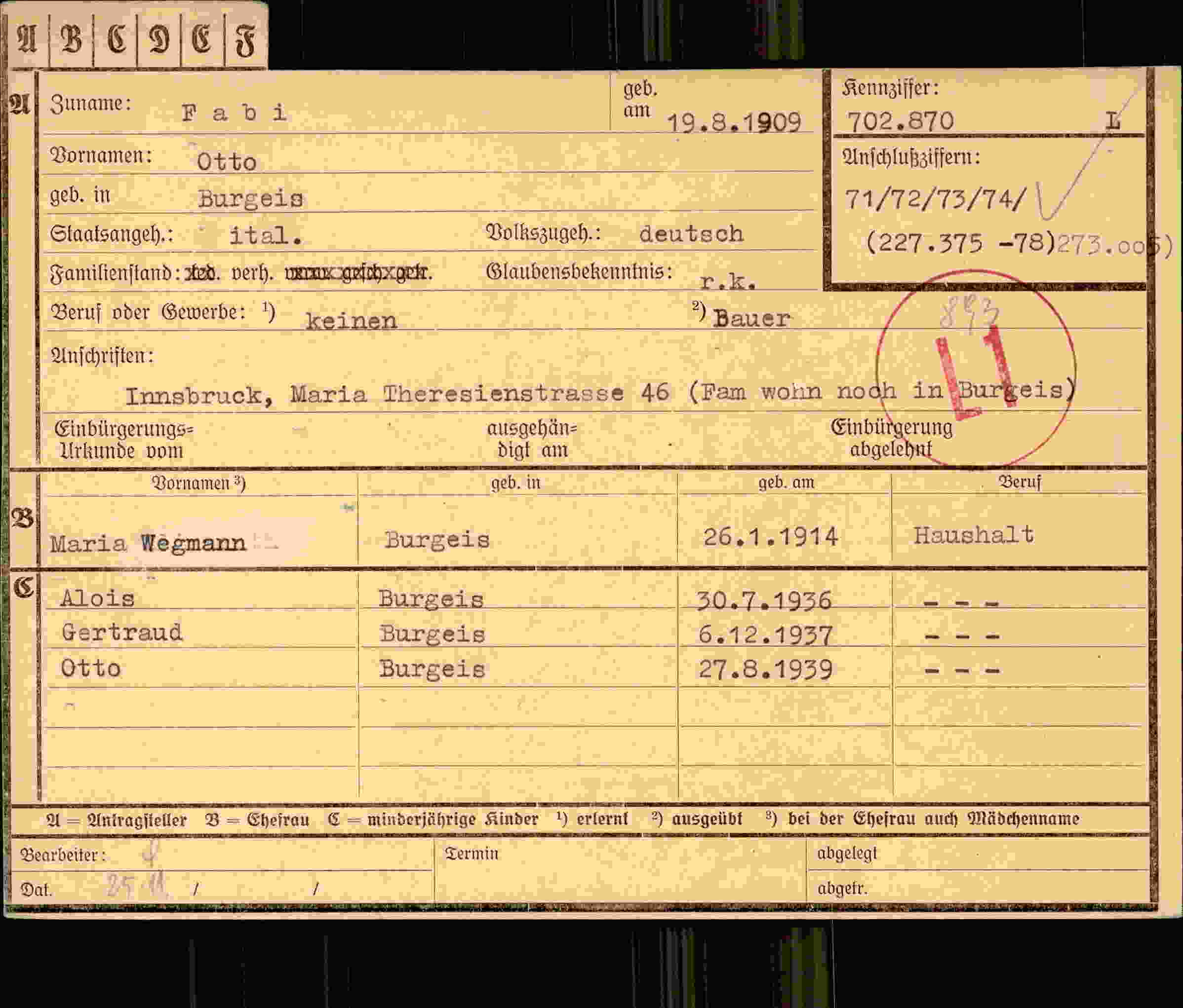 Dokument für Otto Fabi