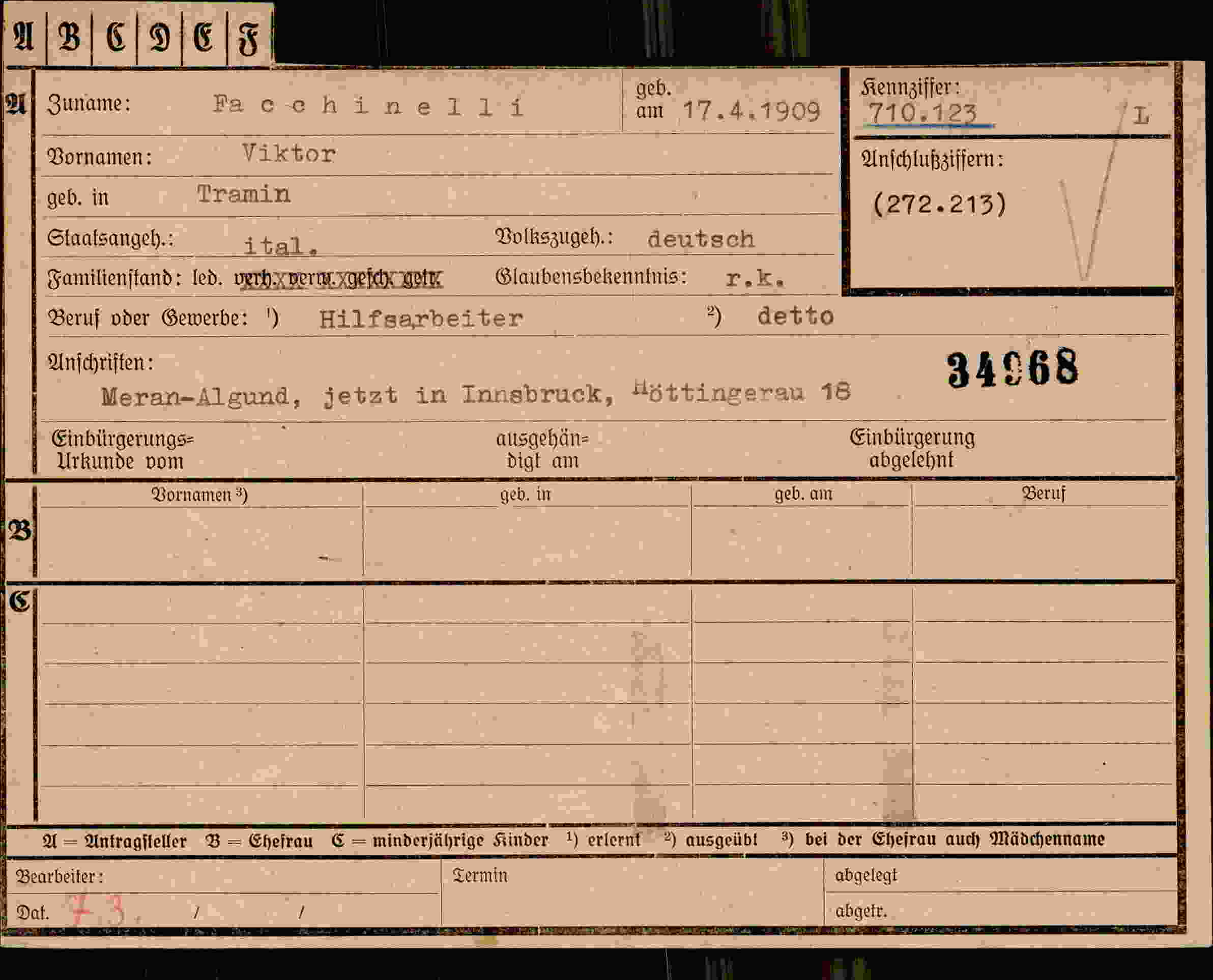 Dokument für Viktor Fachinelli