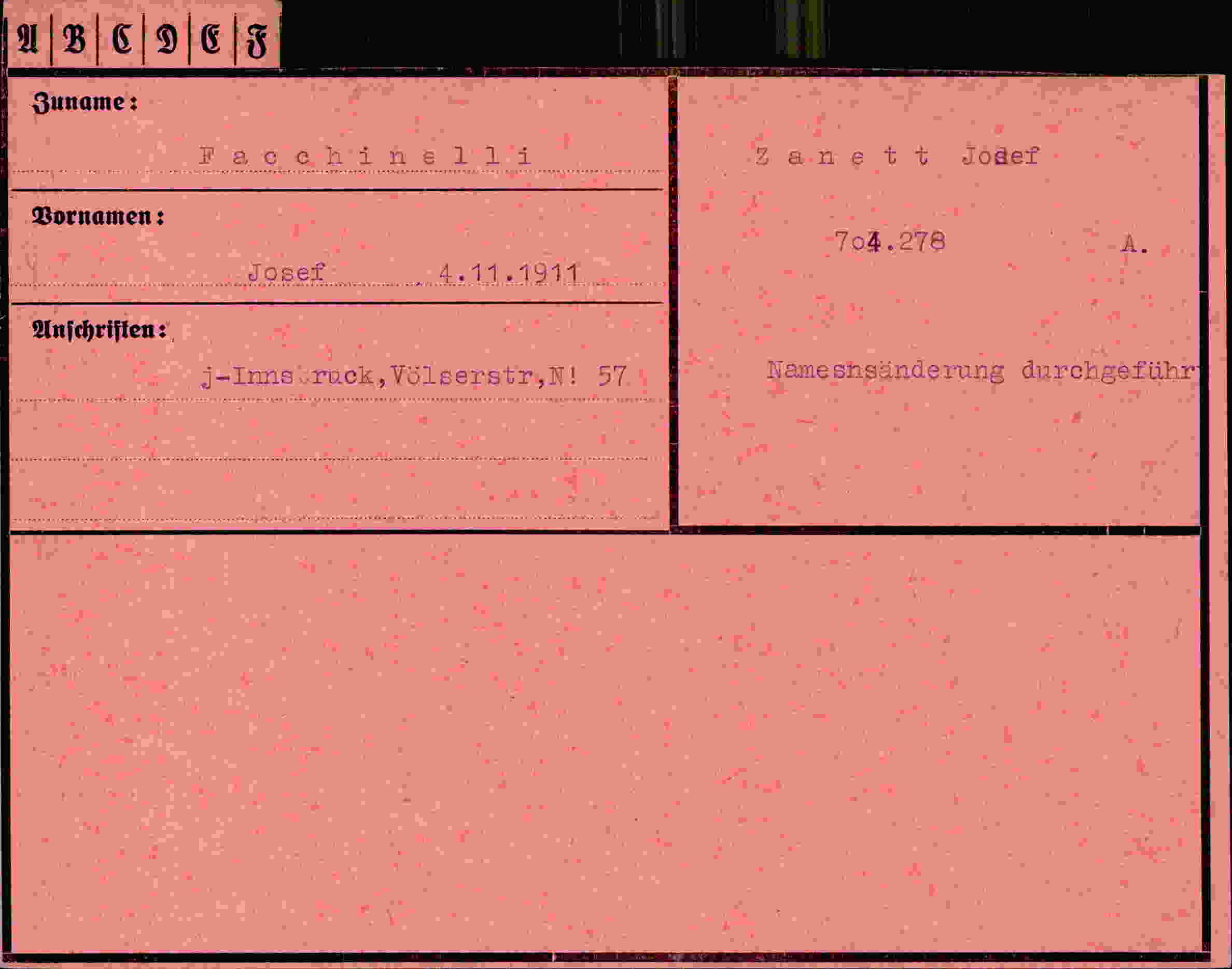 Dokument für Josef Fachehältii