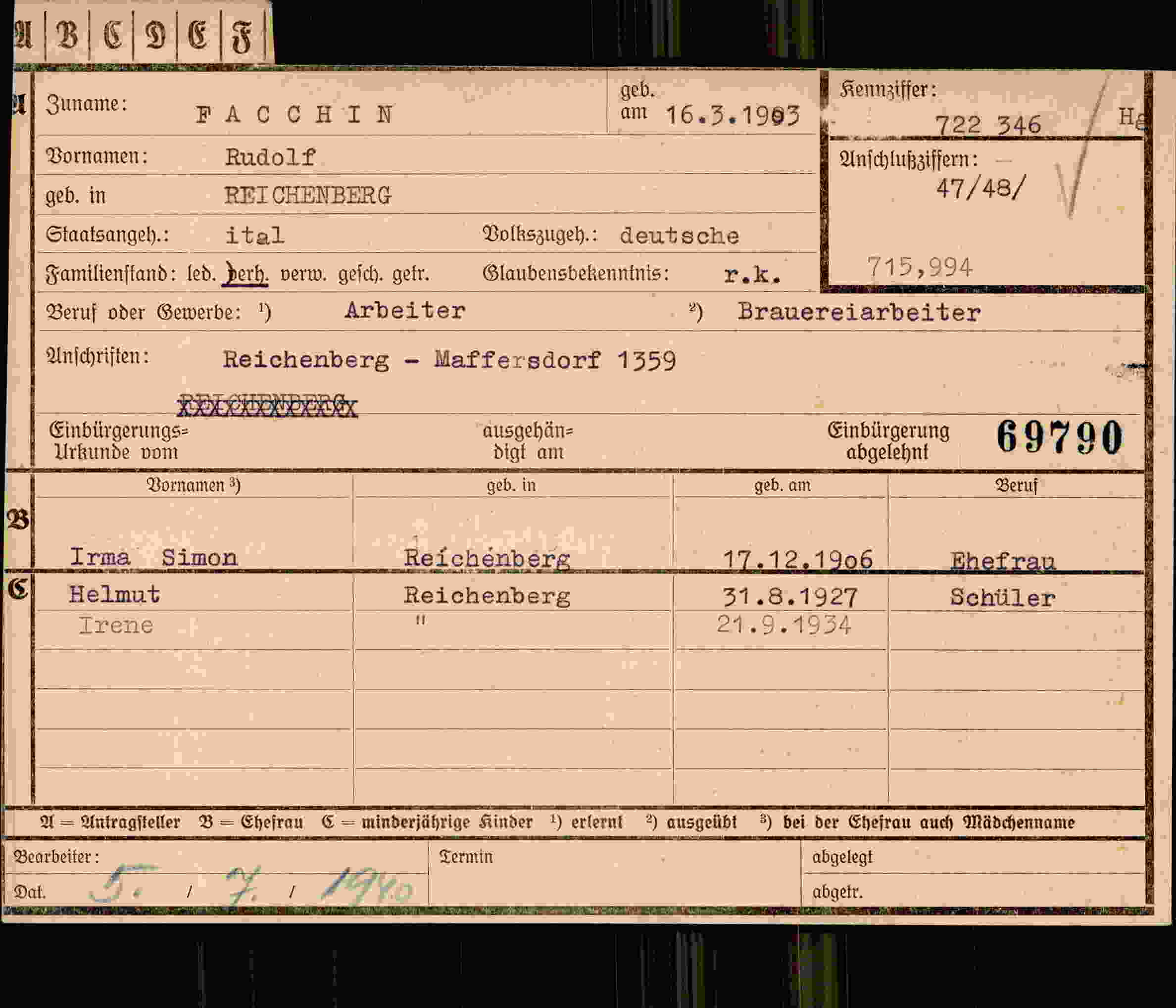 Dokument für Rudolf Faccchin