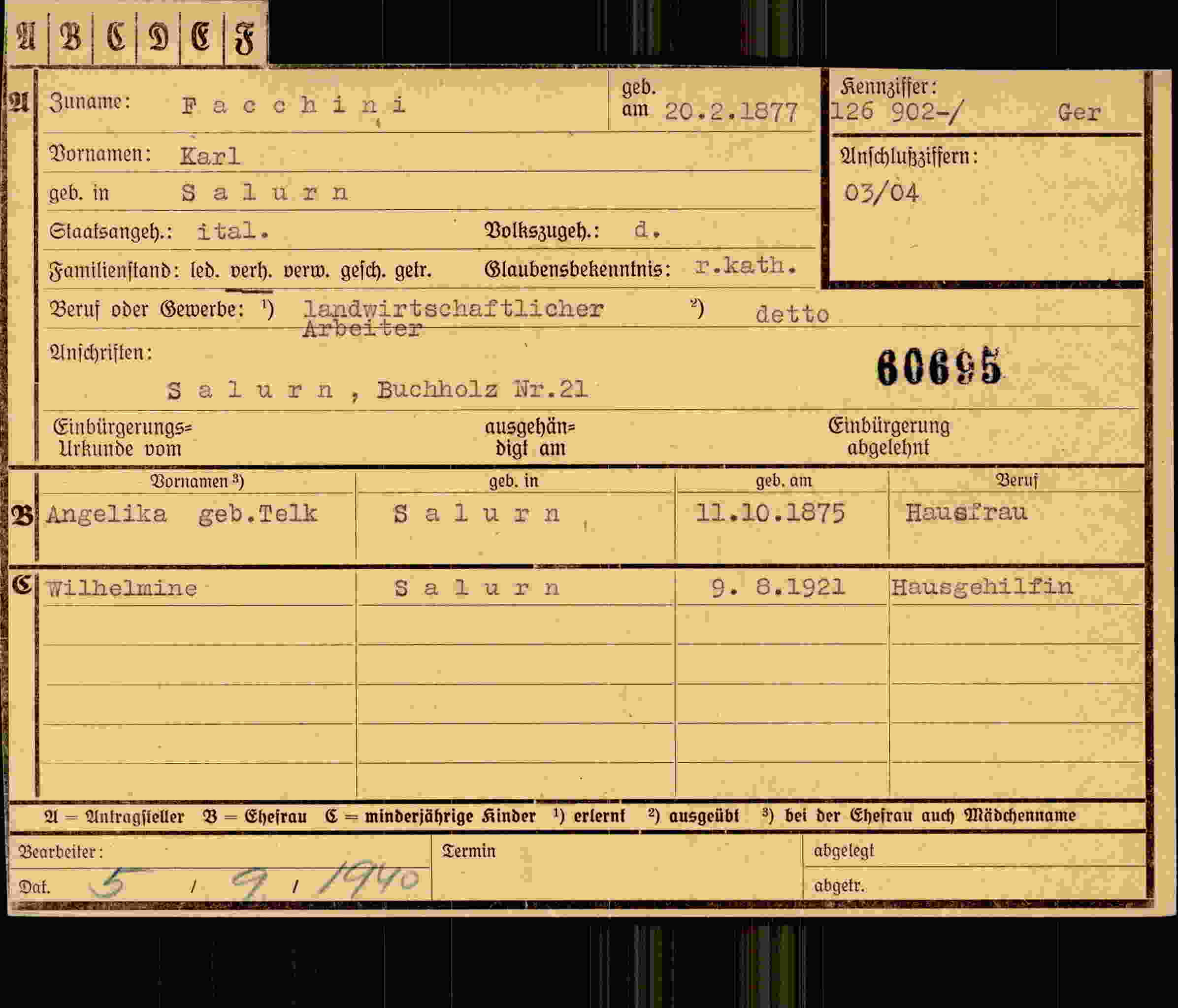 Dokument für Karl Fachini