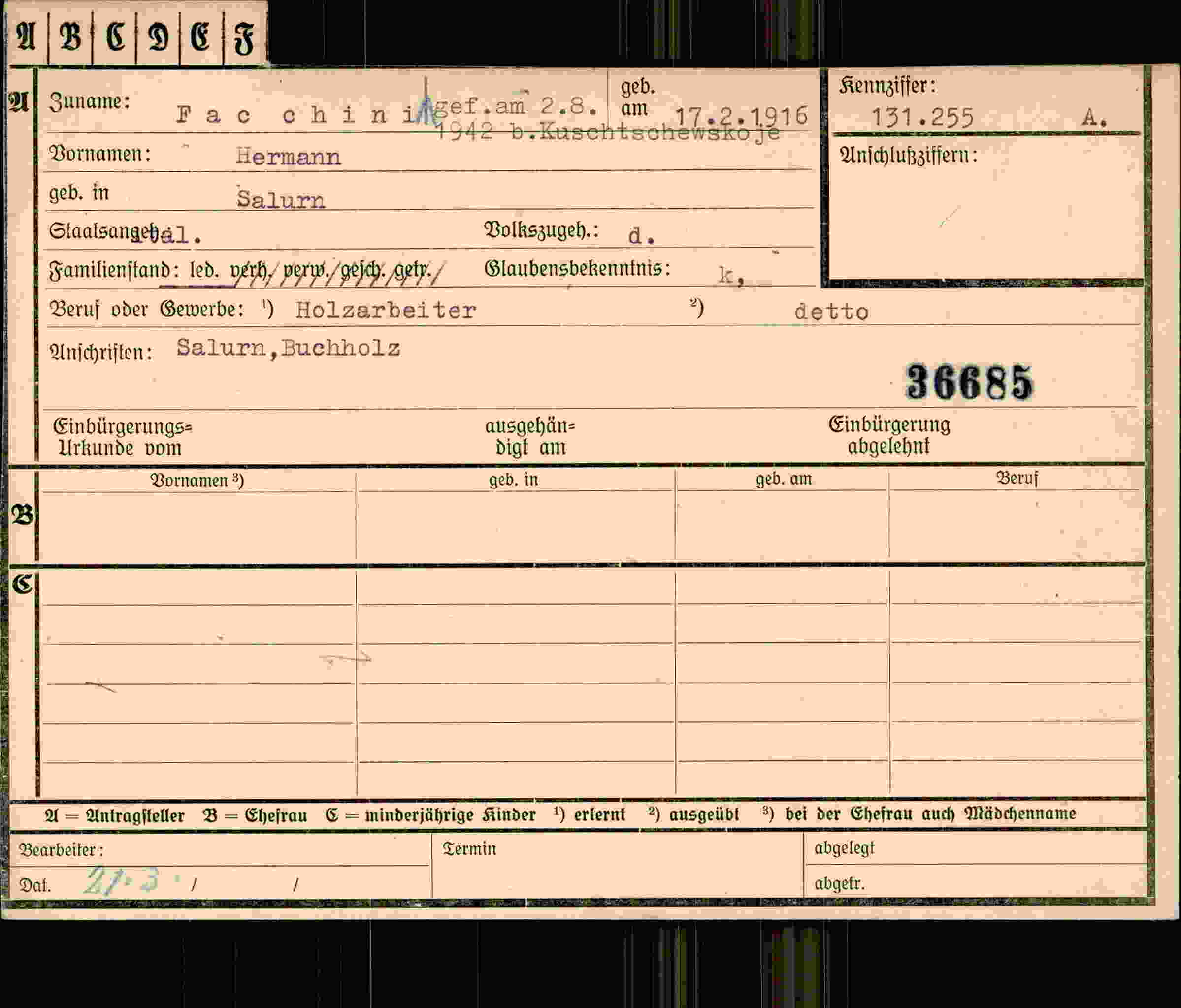 Dokument für Hermann Facchini