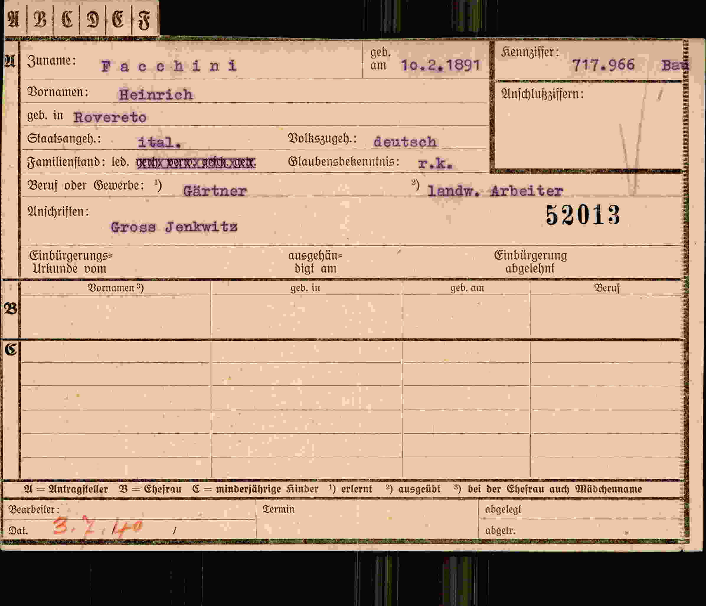 Dokument für Heinrich Fachini