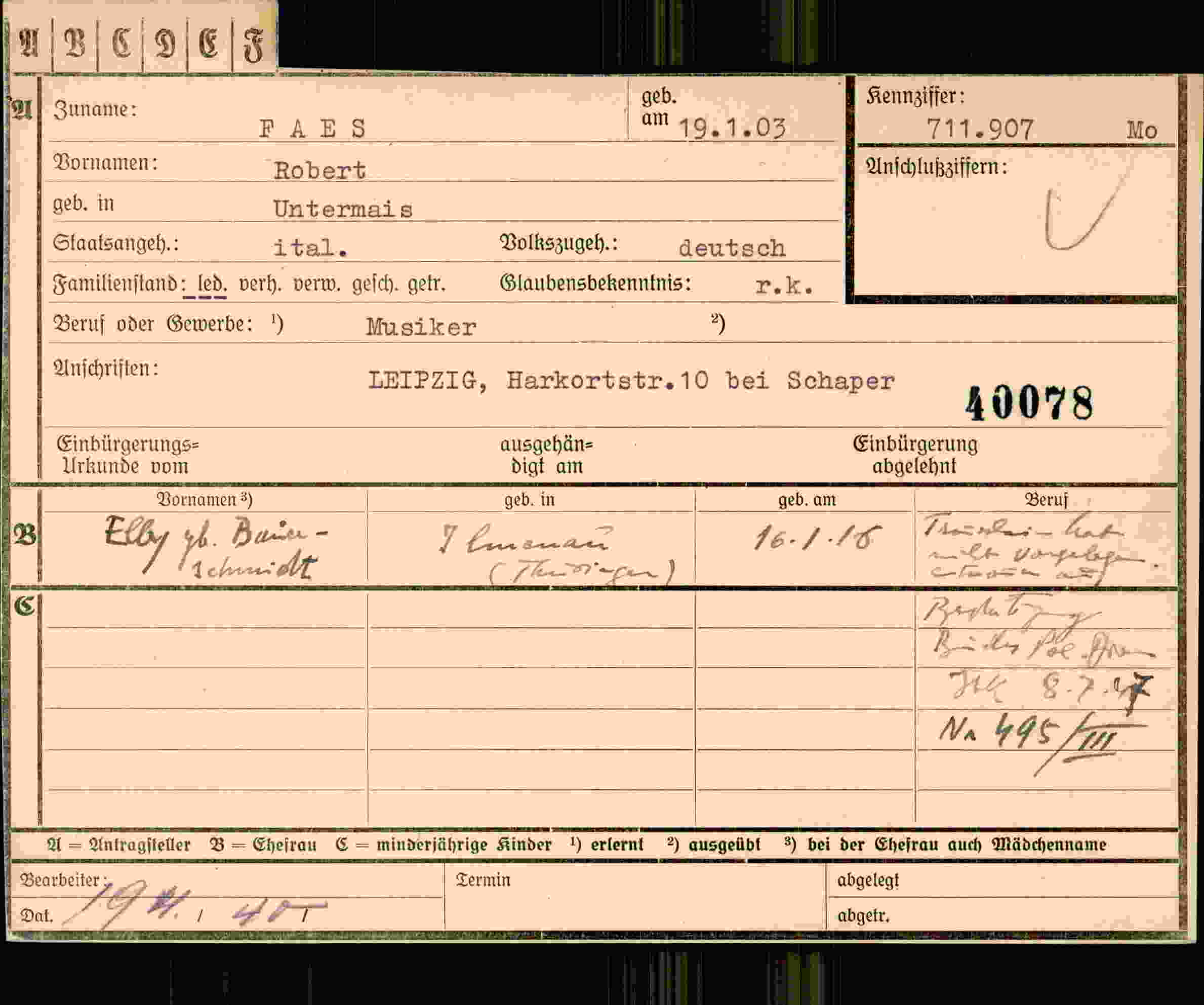 Dokument für Robert Faes