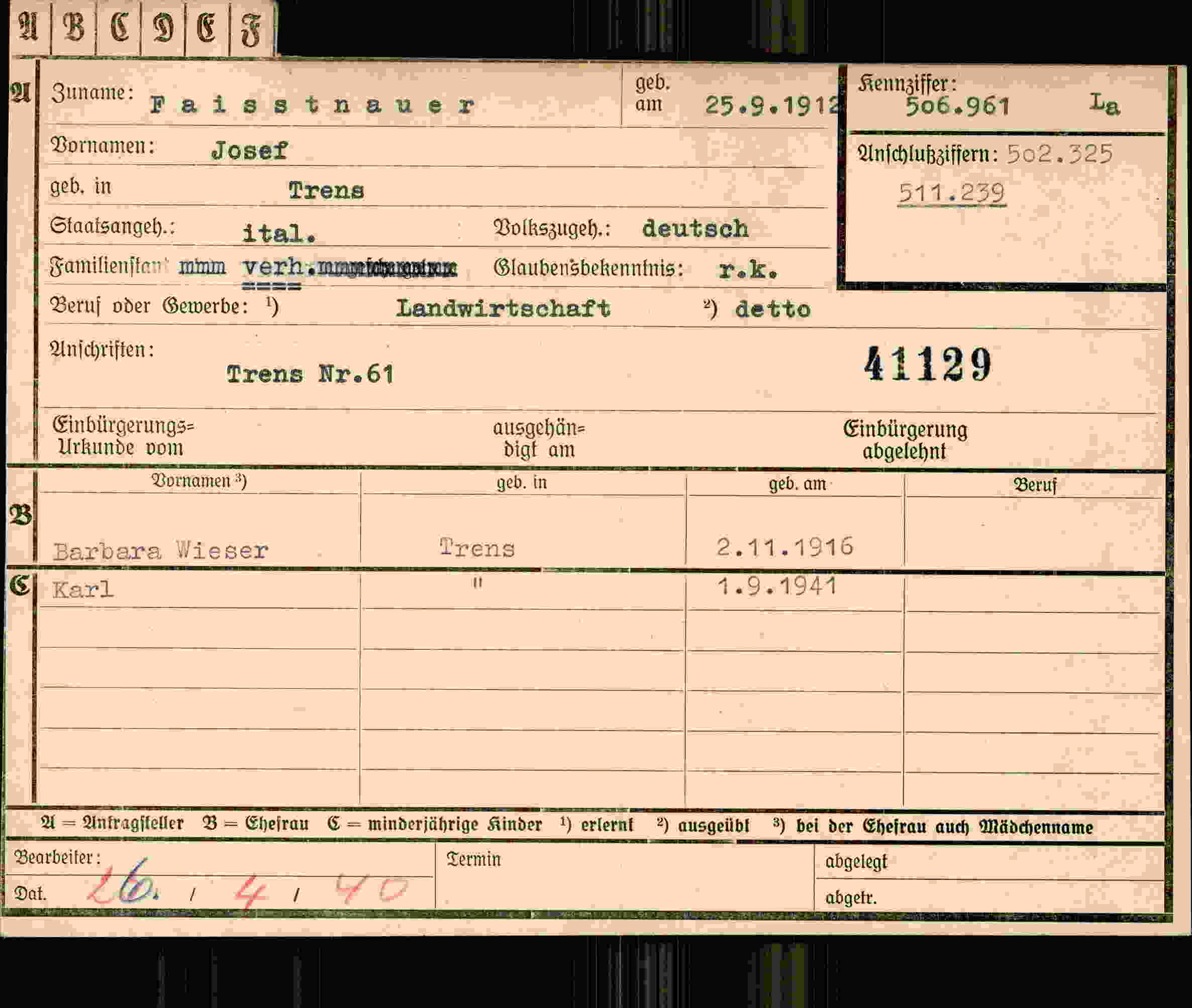 Vorderseite des Dokuments