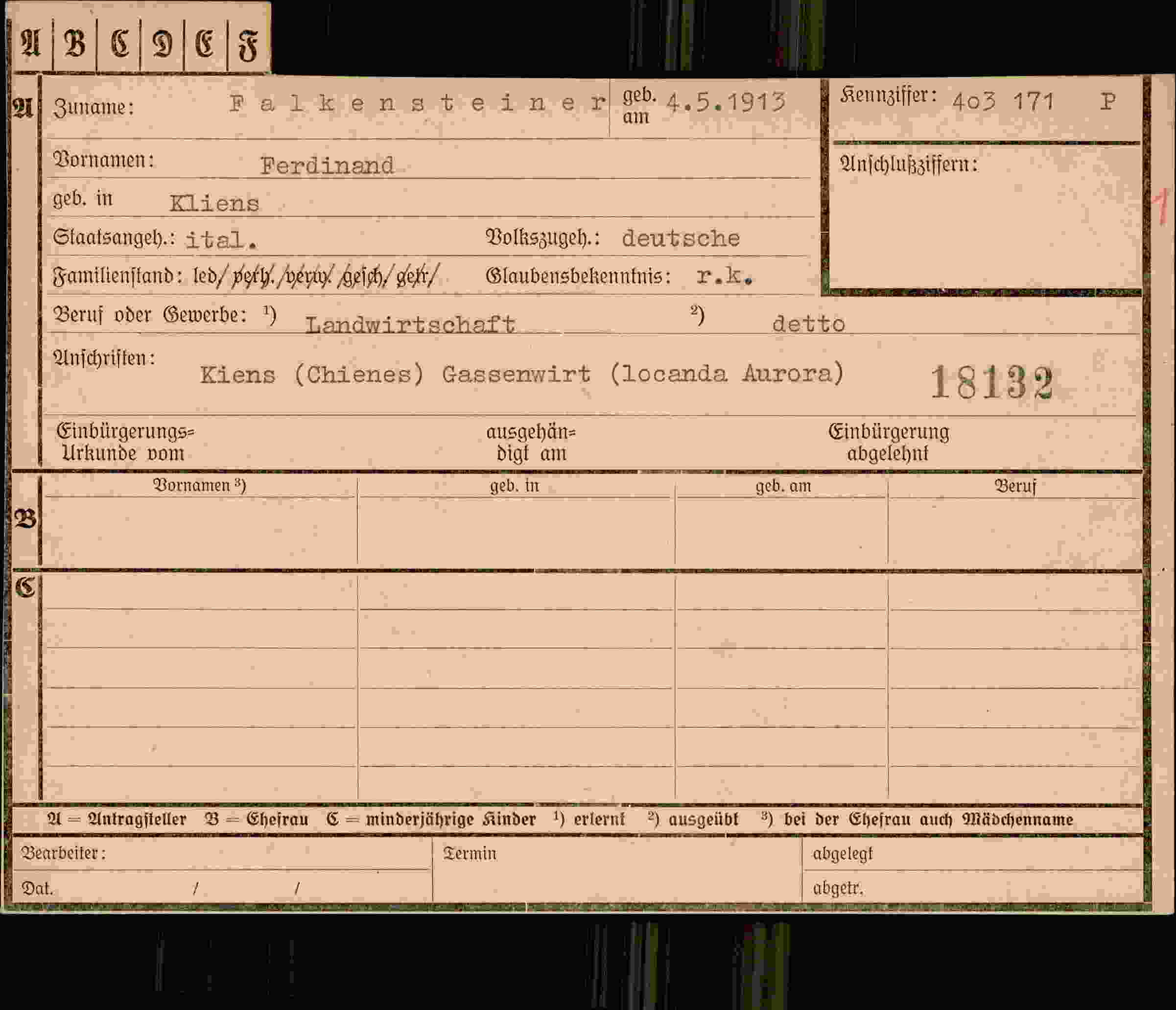 Dokument für Ferdinand Falkensteiner