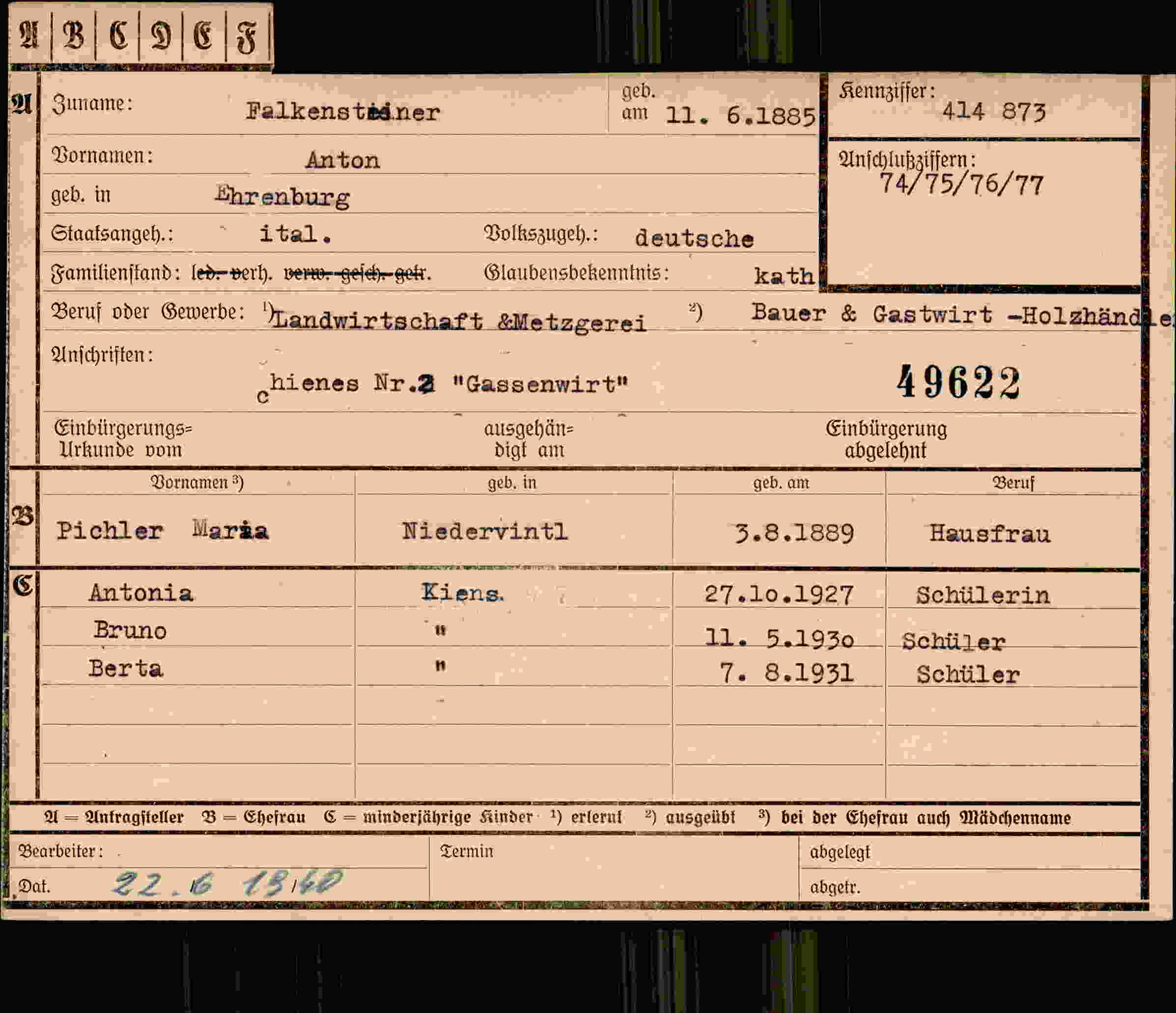 Dokument für Anton Falkensteiner