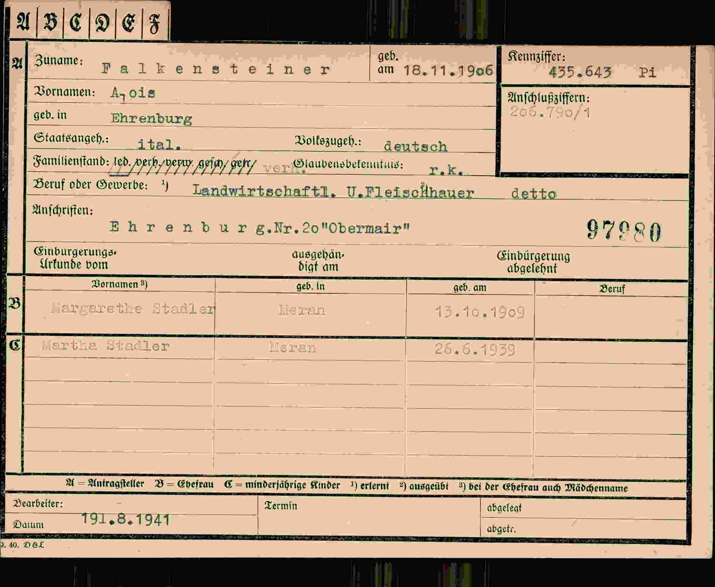 Vorderseite des Dokuments