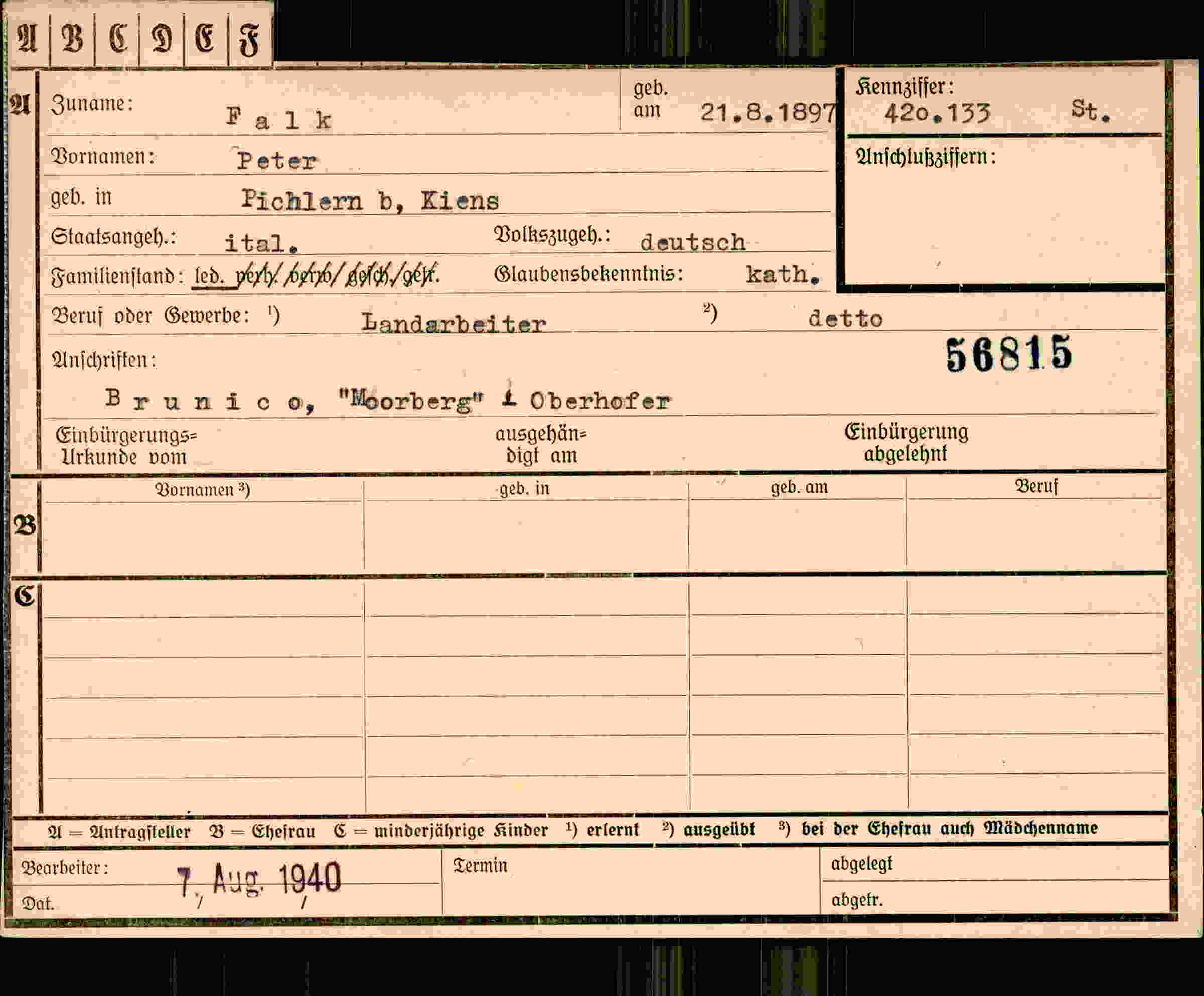 Vorderseite des Dokuments