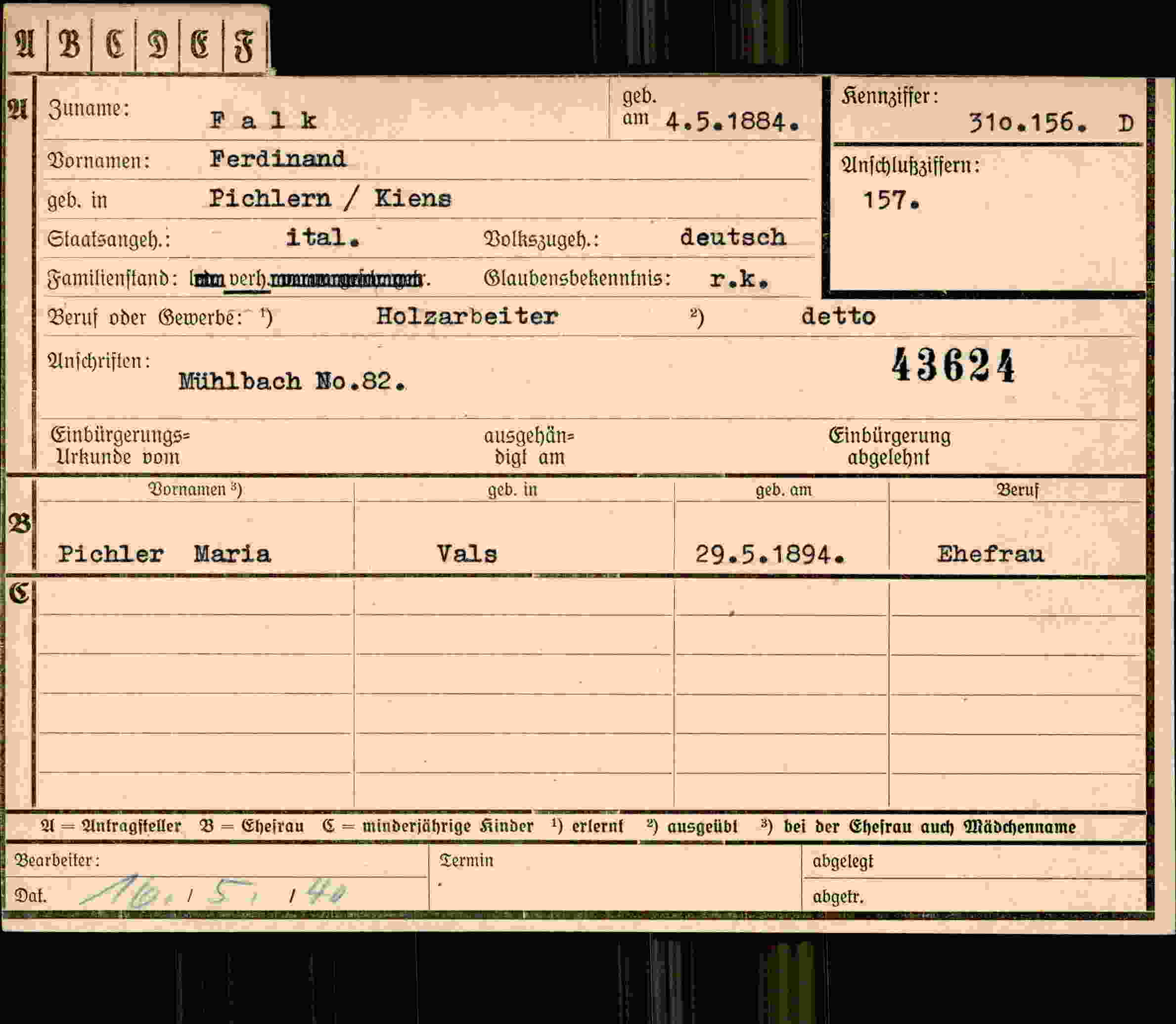 Dokument für Ferdinand Falk