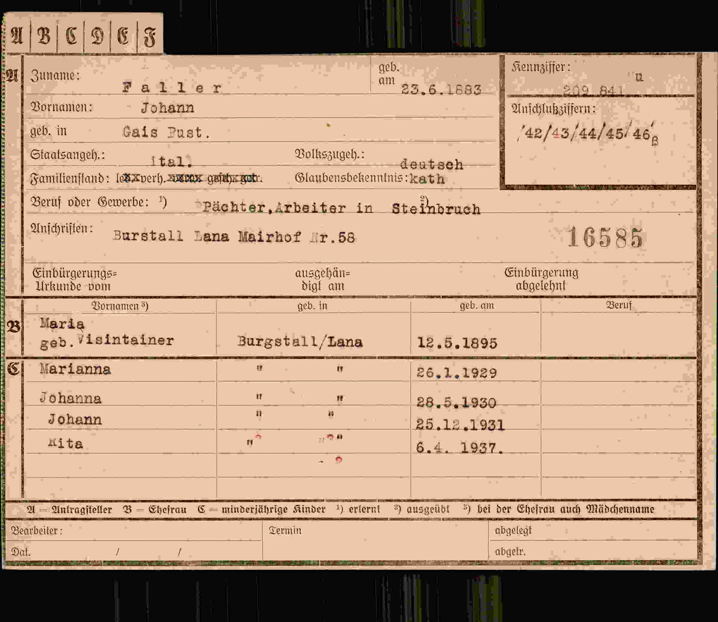 Dokument für Johann Faller