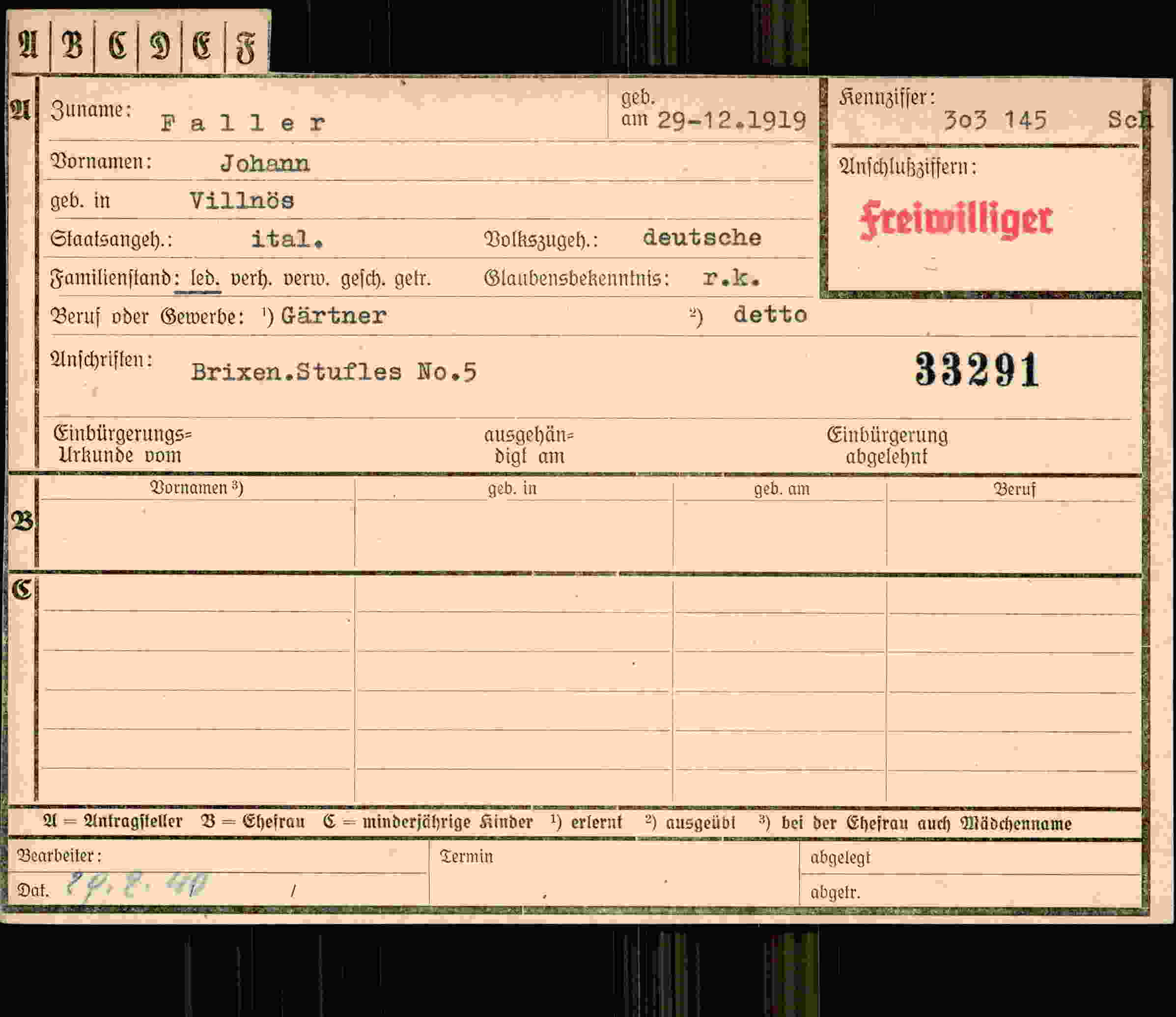 Dokument für Johann Faller