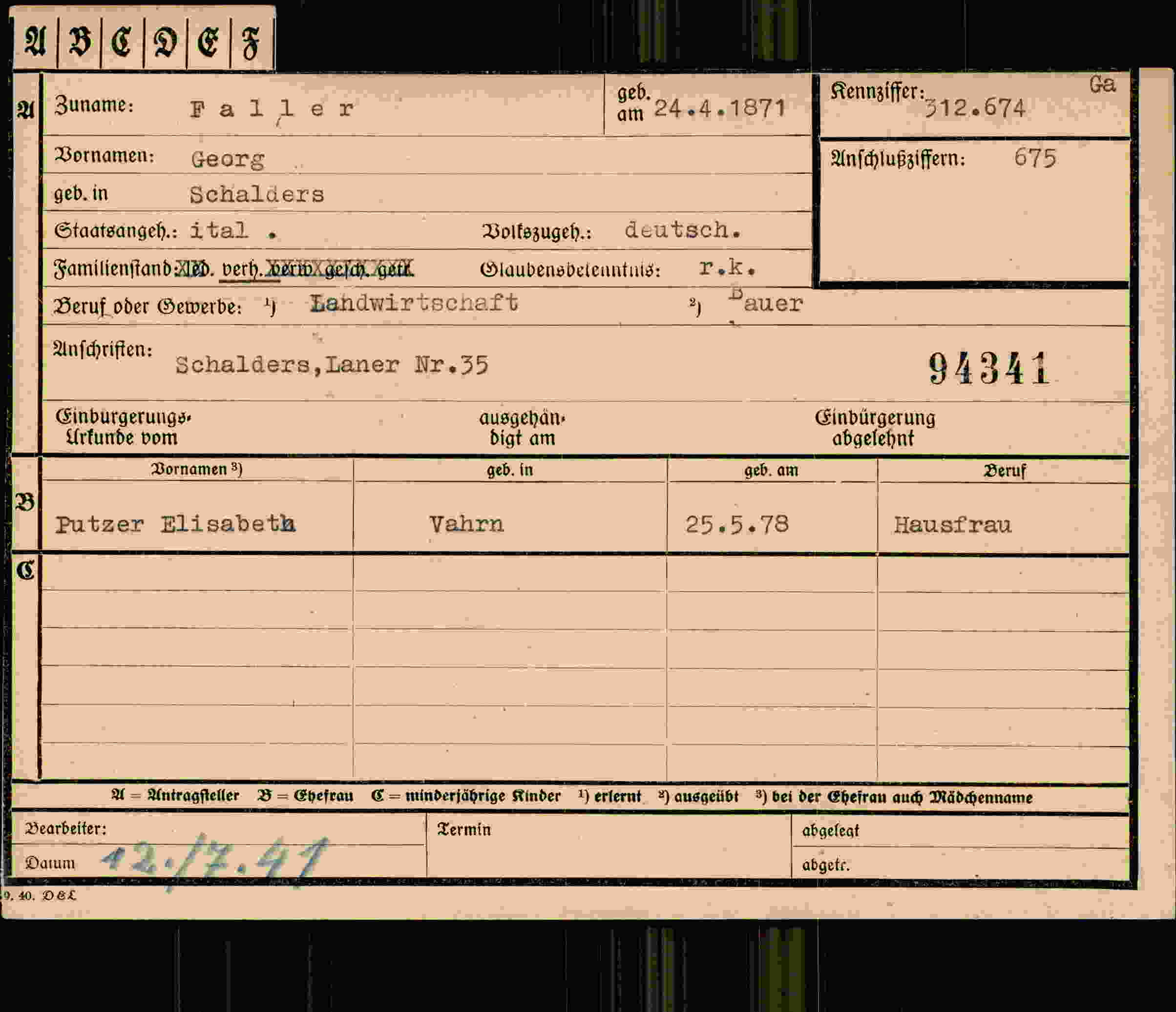 Dokument für Georg Faller