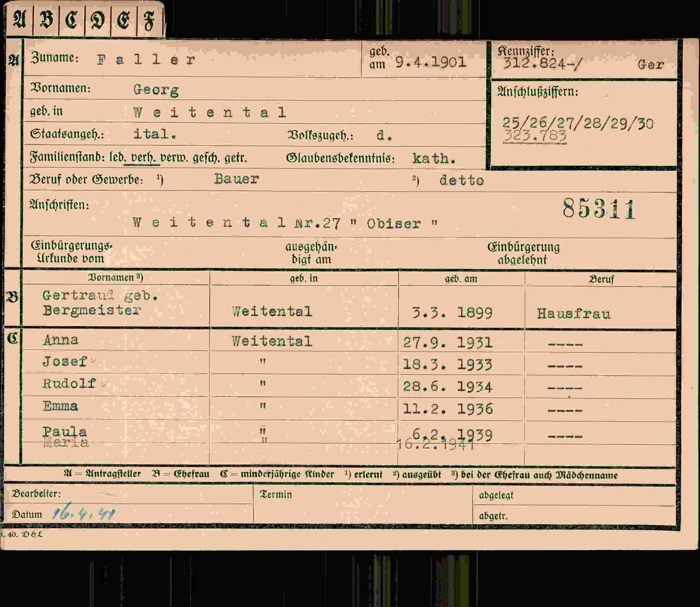 Dokument für Georg Faller