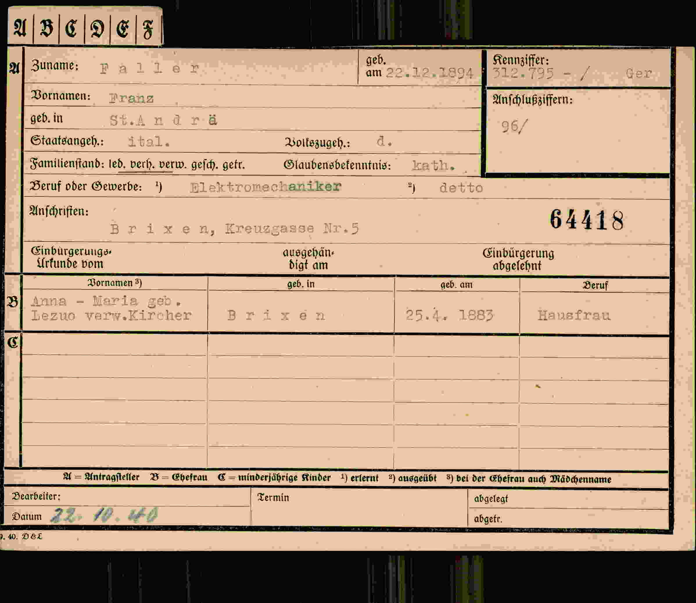 Dokument für Franz Fallei